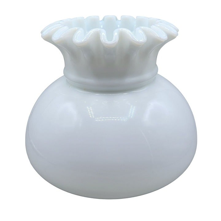 Opal White Student Glass Lamp Shade Smooth Ribbon Crimped Top Opening 6.5 Fitter