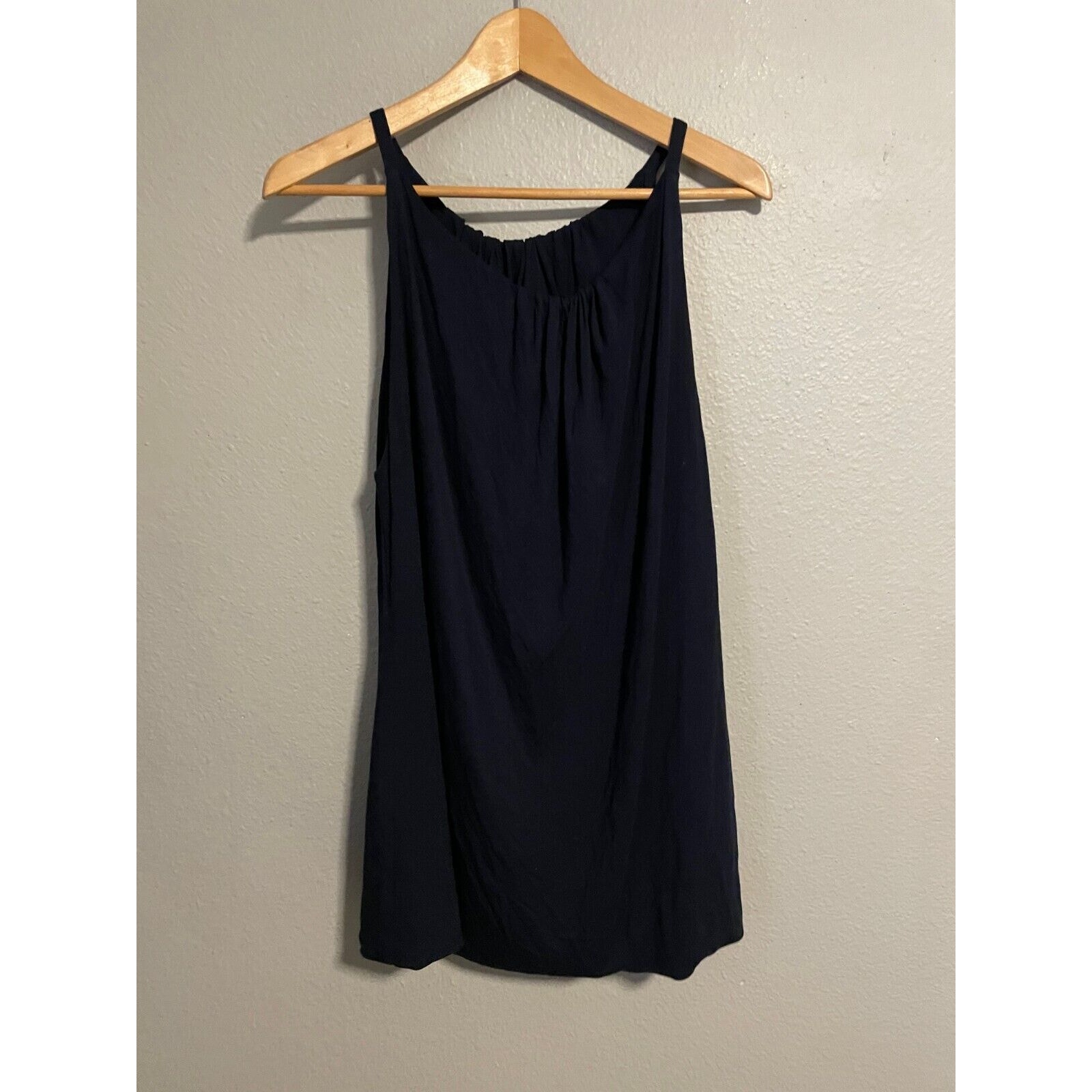 Vintage Cabi Womens Top Size XL Navy Rayon Gathered Neck Strappy Normalcore Y2K
