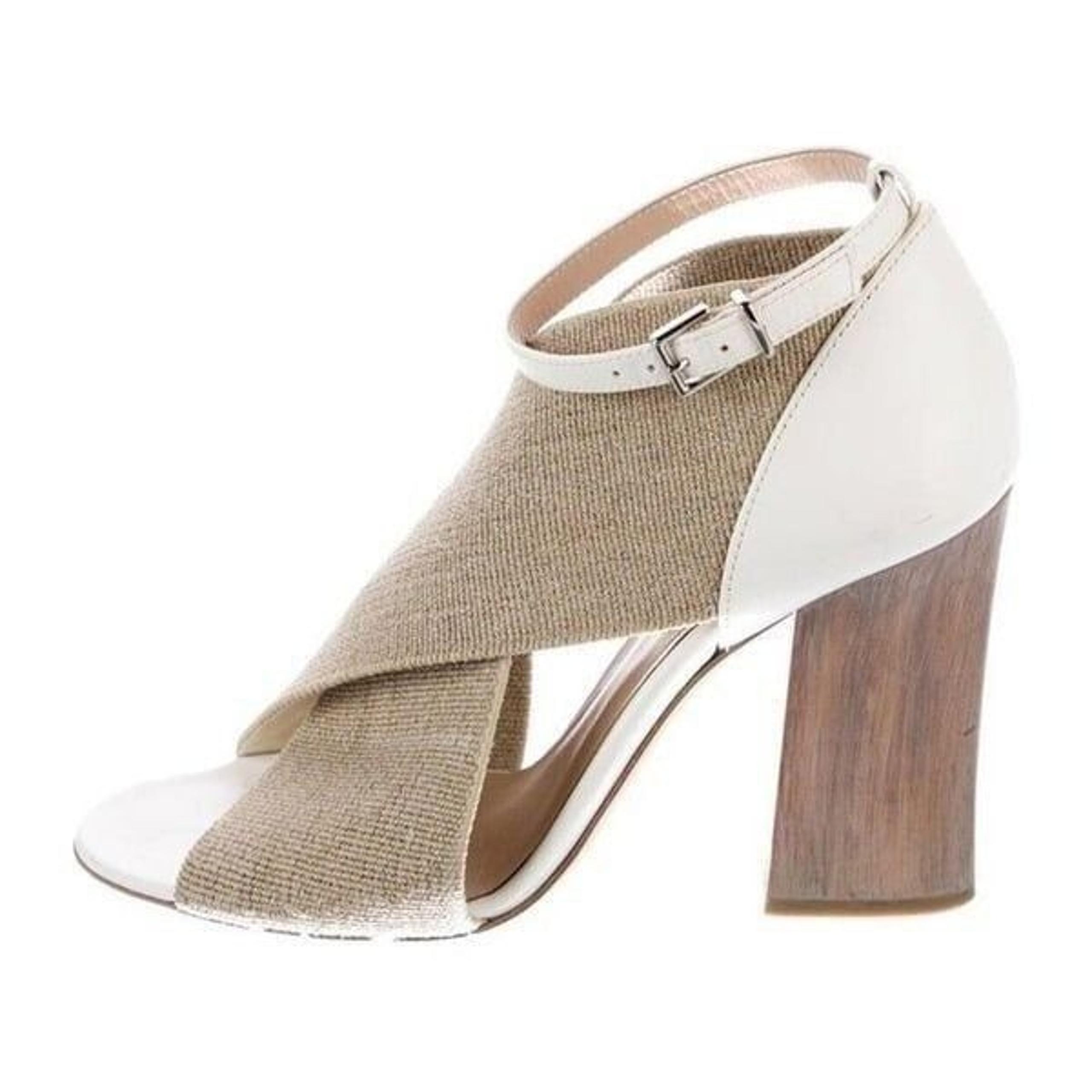 emporio armani Authentic White Beige Leather High Heel Ankle Strap Sandals 7