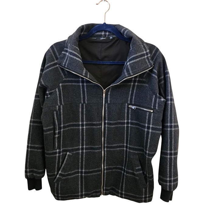 Urban Outfitters Millou Wool Blend Gray Plaid Zip Front Jacket Size XS