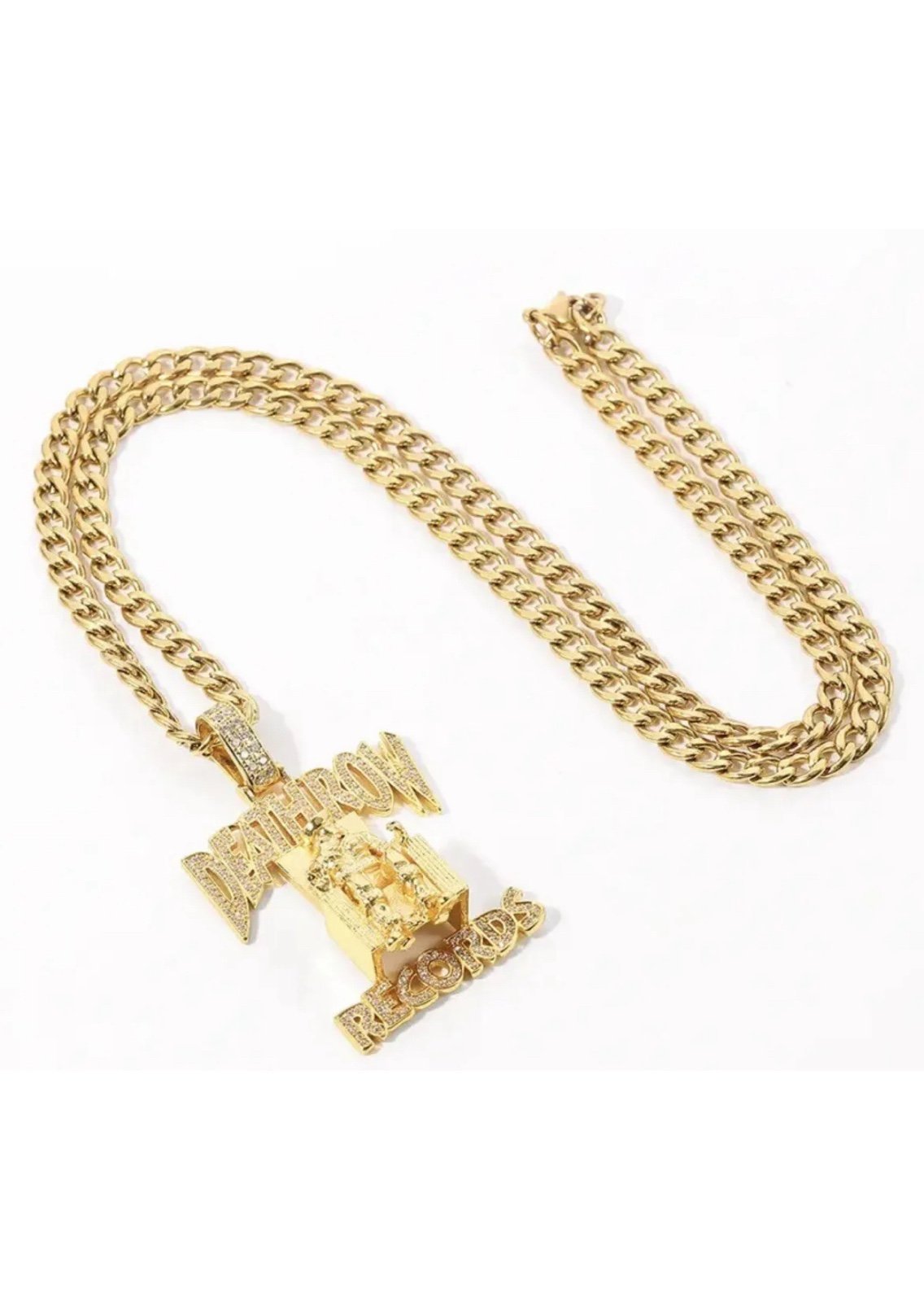 18k Gold Plated Death Row Iced Out Heavy Chain Cuban Link Necklace With Pendant