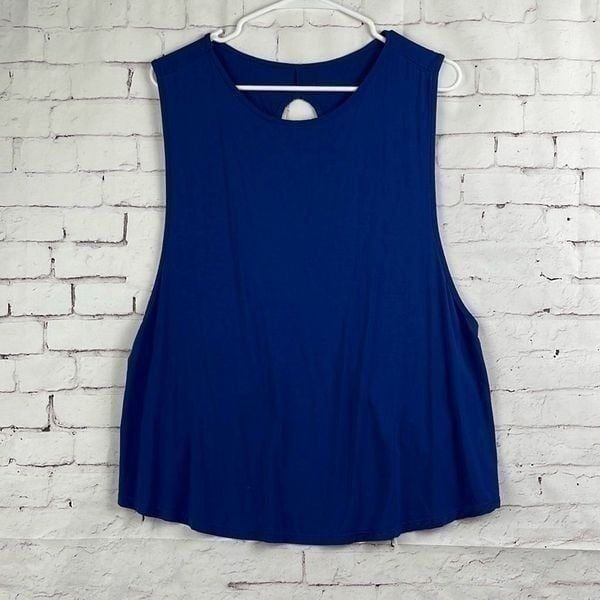 Buff Bunny Muscle Tank Top Womens Large Twist Criss Cross Open Back Workout Blue