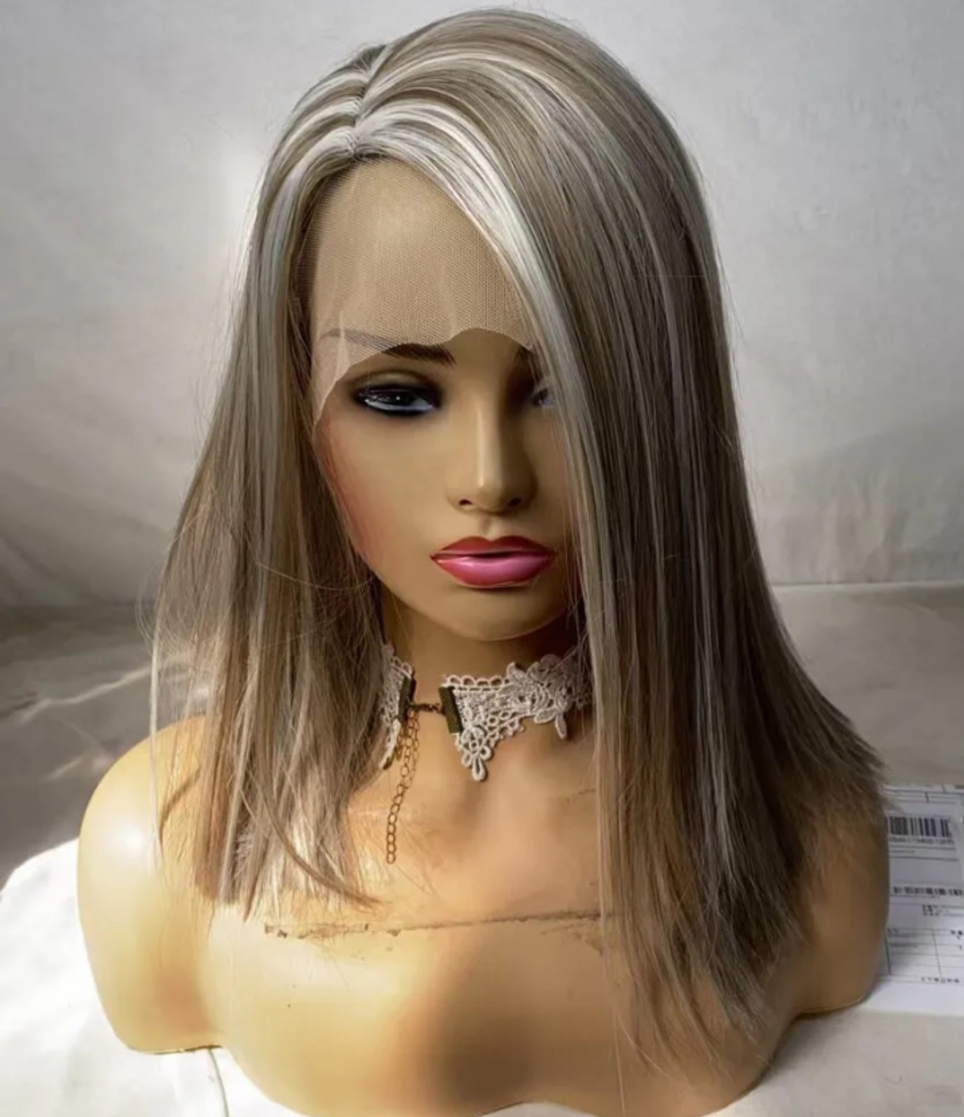 Long Straight White Blonde Mix Brown Highlight Lace Front Wigs T Part Lace Wigs