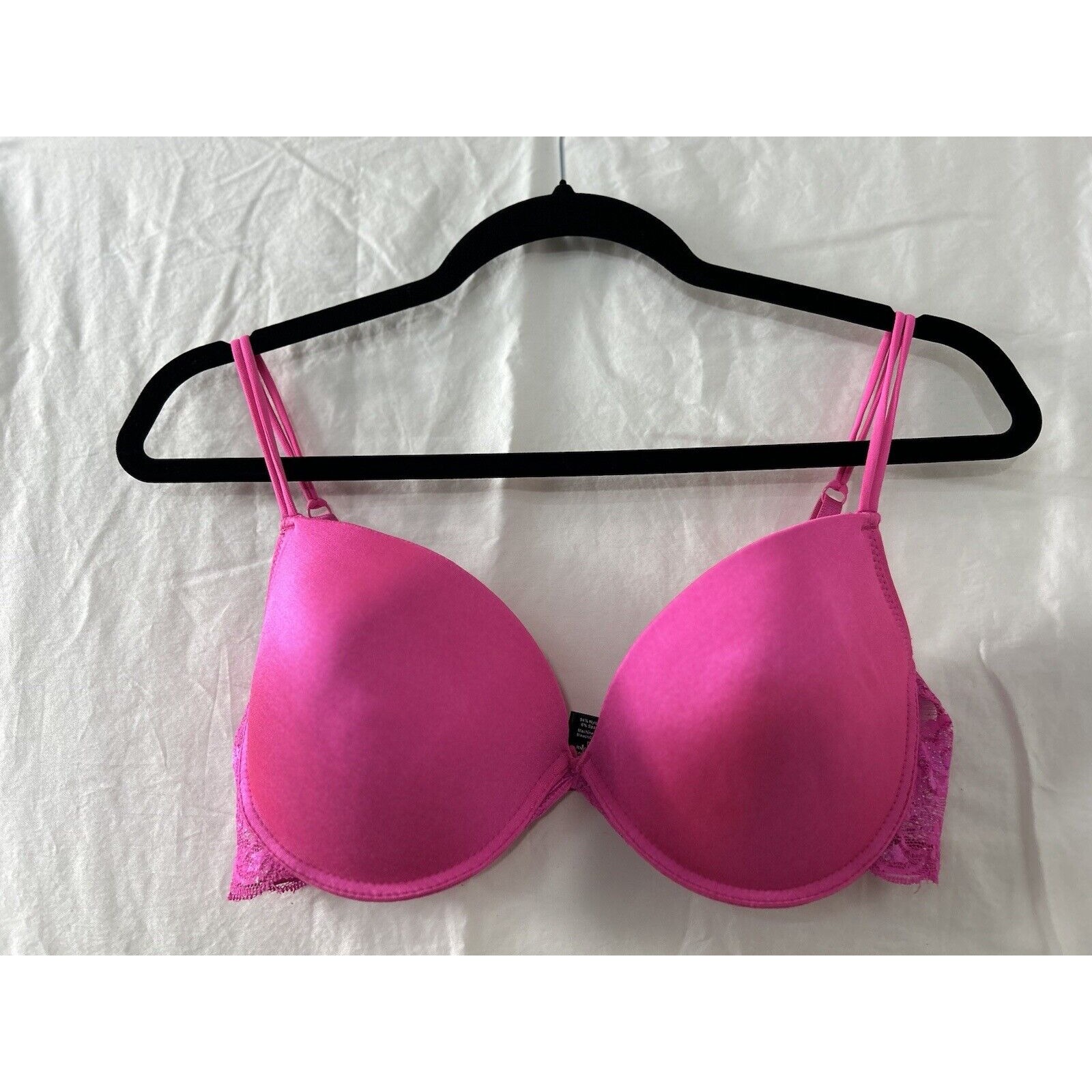 Vintage Body Candy Womens Sz 36D Bright Pink Heavily Padded Push Up Bra Sexy