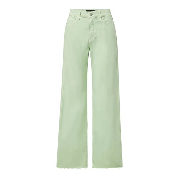 NWT Veronica Beard Taylor in Pistachio Green High Rise Raw Hem Wide-Leg Jeans 28