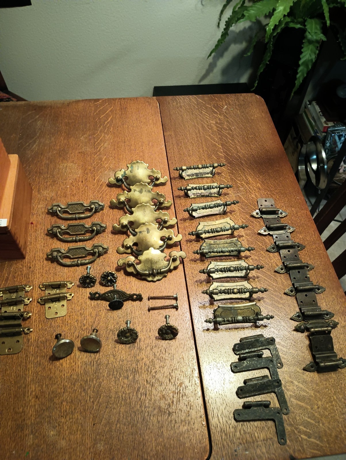 Vintage brass drawer pulls and hinges
