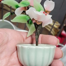 Vintage Jade Bonsai Tree Faux Bonsai Cherry Blossoms