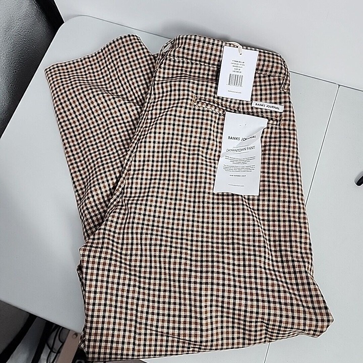 NEW Size 38 BANKS JOURNAL Downtown PANTs Check Mens plaid Slim tapered crop
