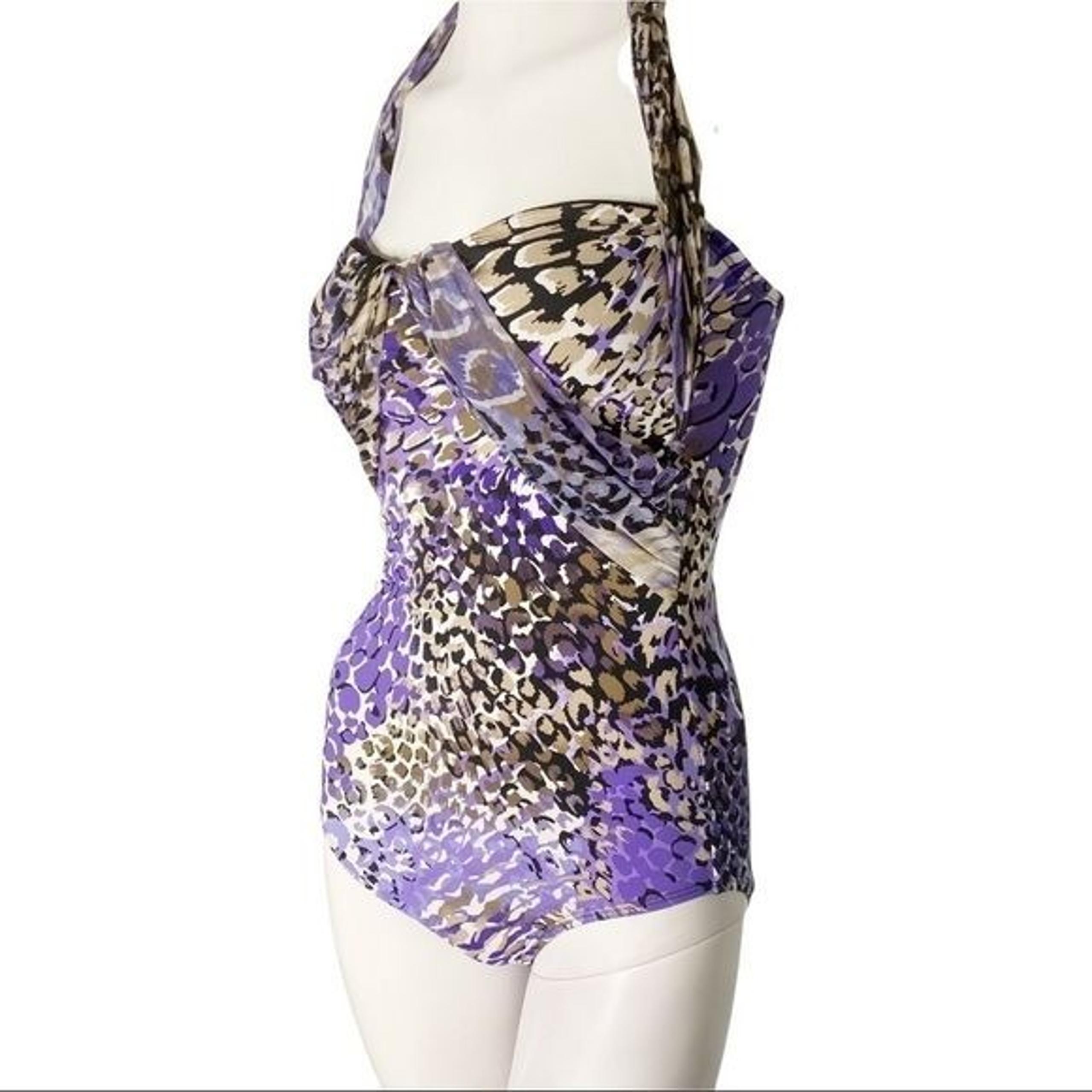 Unbranded Abstract Cheetah Purple/Brown/Black 1 Piece Halter Style Swimsuit.