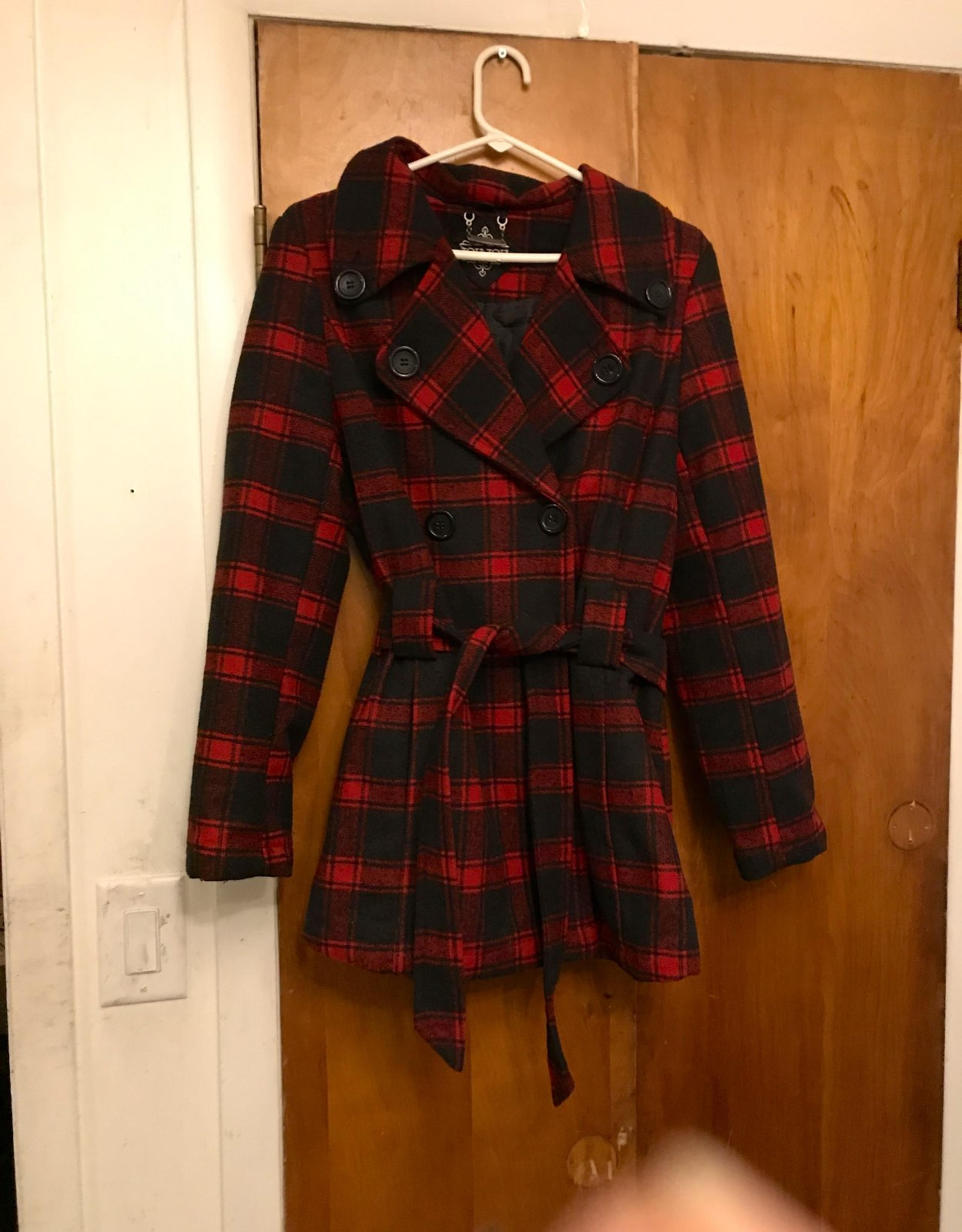 Coat pea coat plaid large jou jou