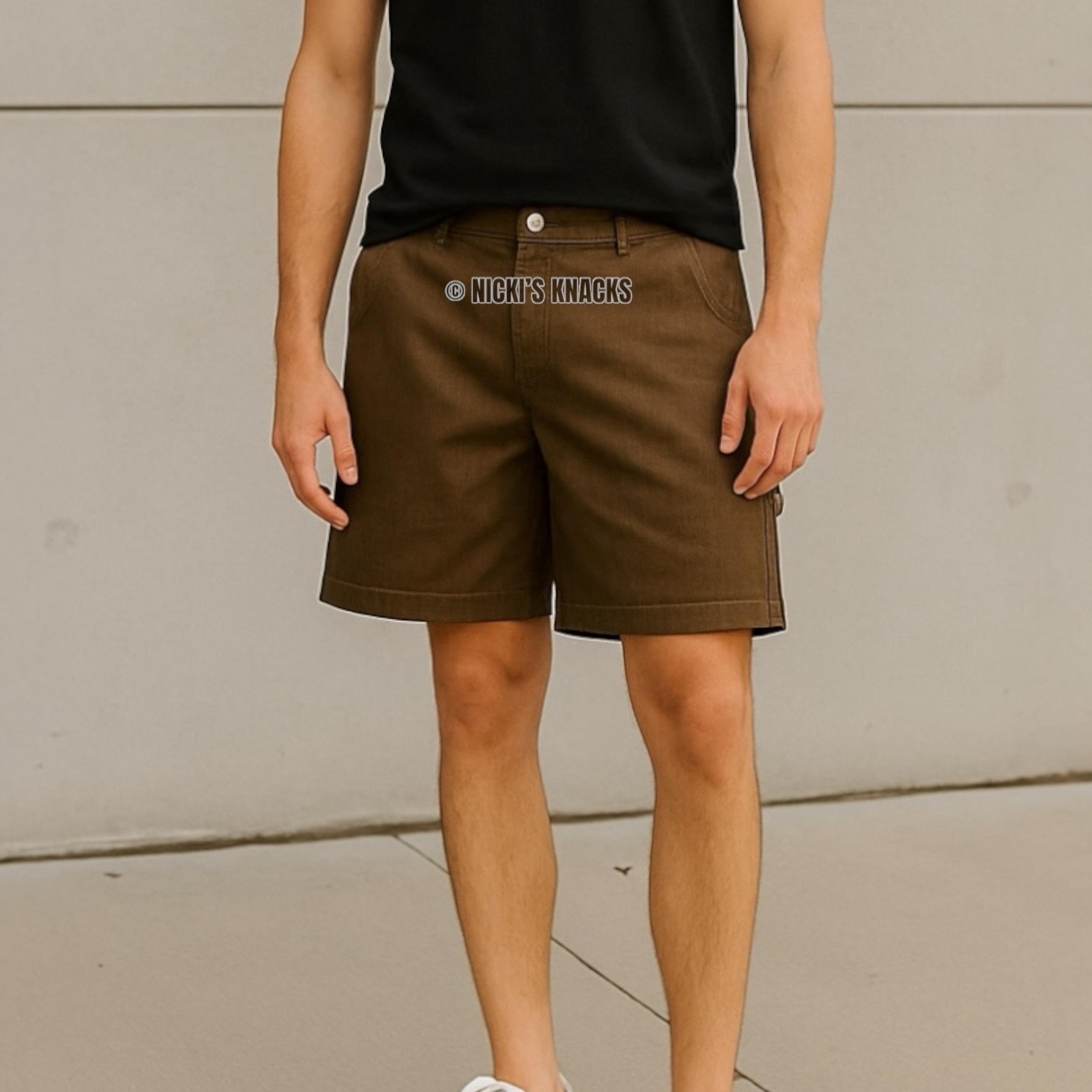 Wesc Men's Brown Carpenter Jean Shorts Workwear Utility Denim Size 33