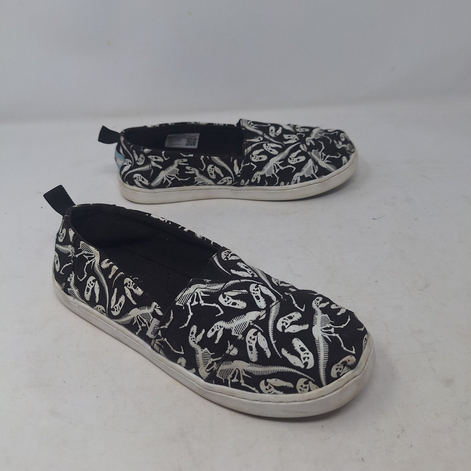Toms Black White Alpargata Glow In The Dark Dinosaur Slip On Sneakers Size 4.5
