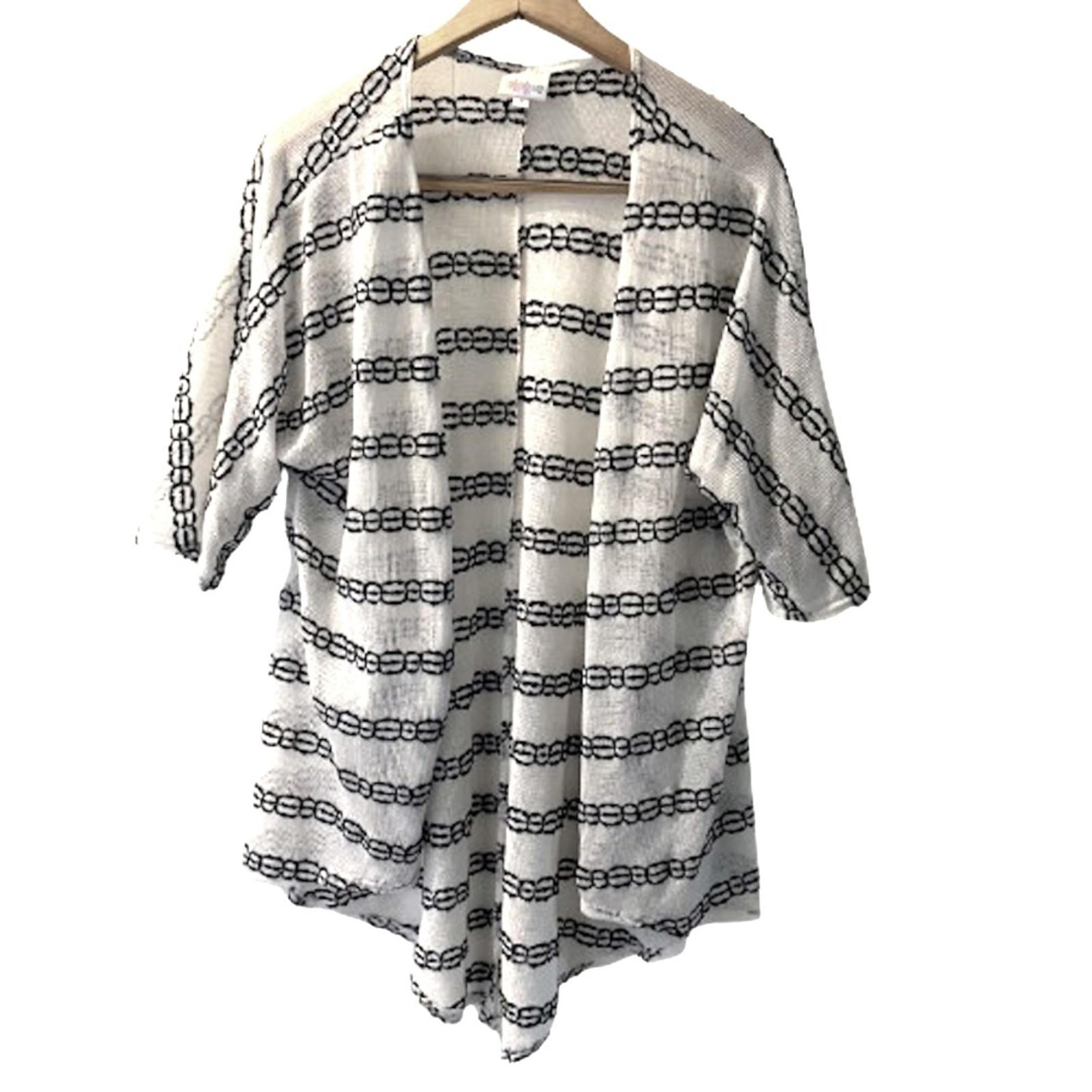 White & Black Kimono LULAROE Lindsay Swimsuit Cover Up Lightweight Open Front