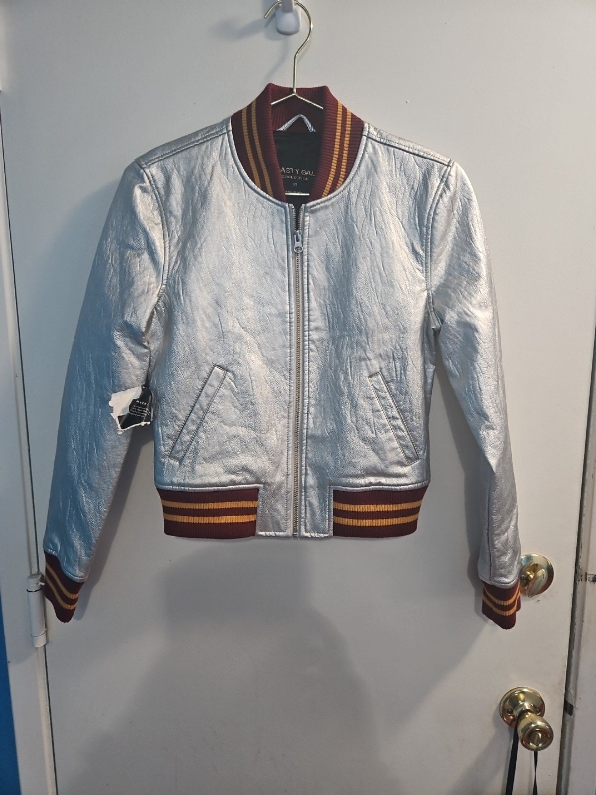 NWT Nasty Gal Bomber Jacket Silver Size XS Faux Leather