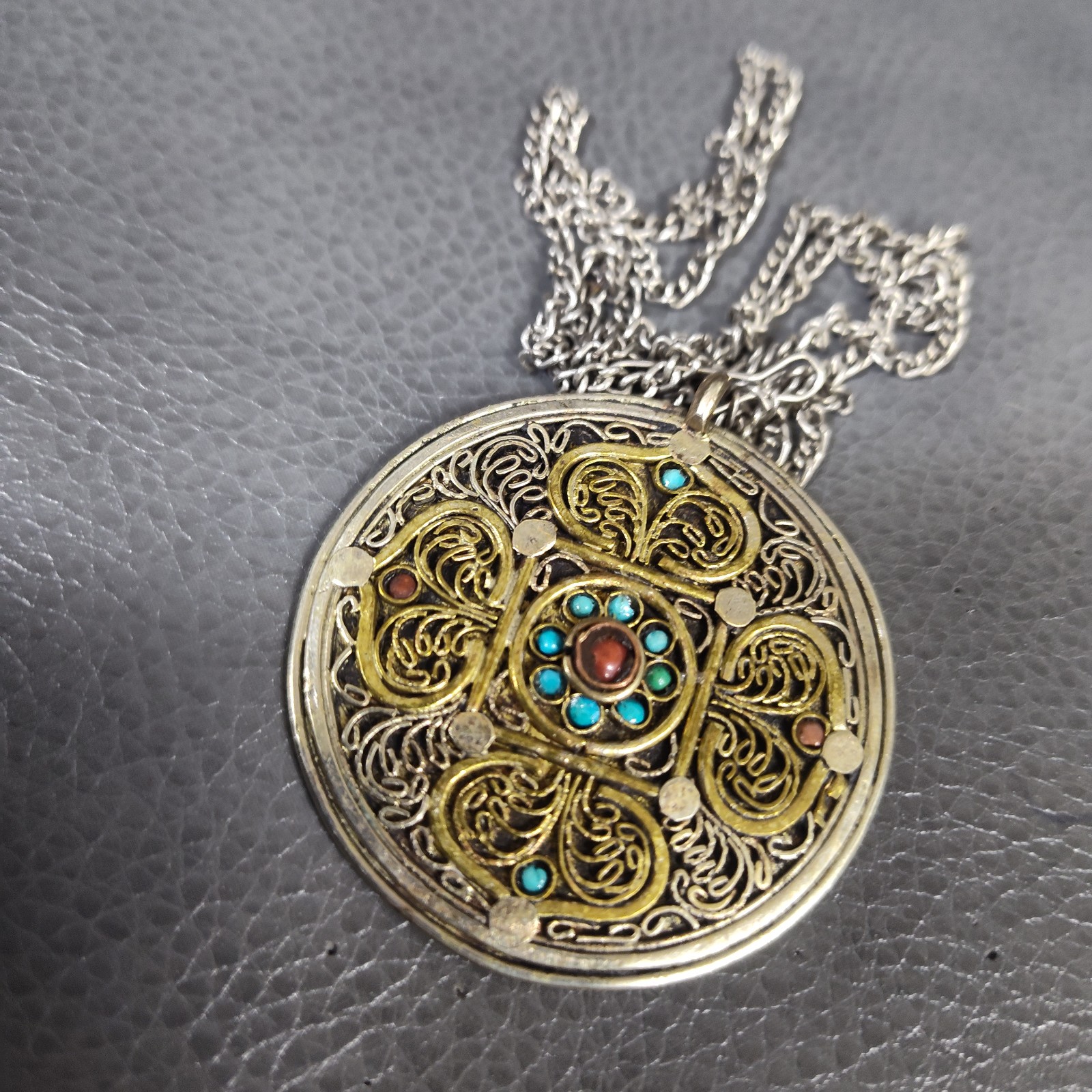 Vintage turquoise and coral pendant