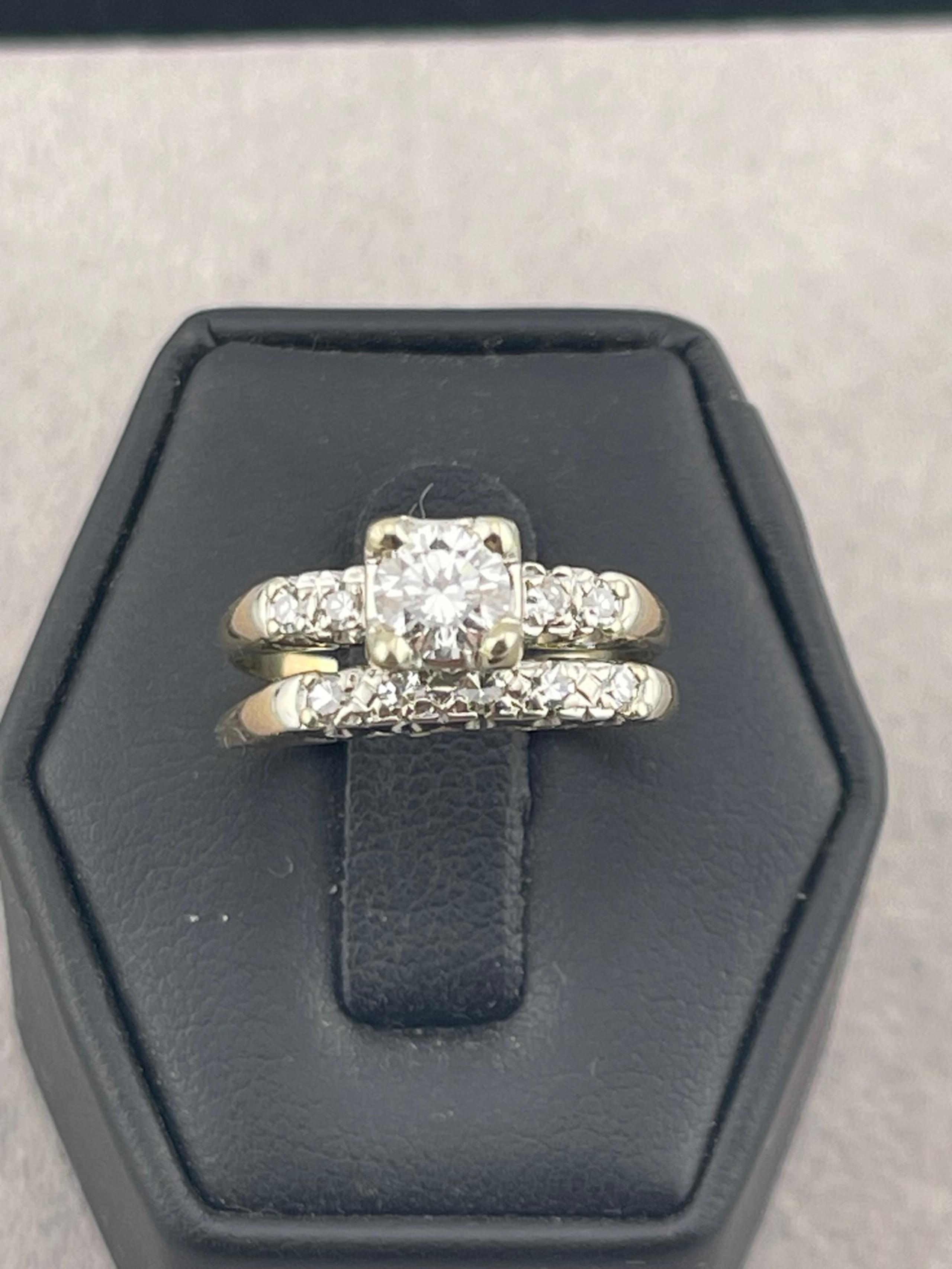 Antique 1 1/5 carat tdw European cut diamond wedding set 14 karat yellow gold