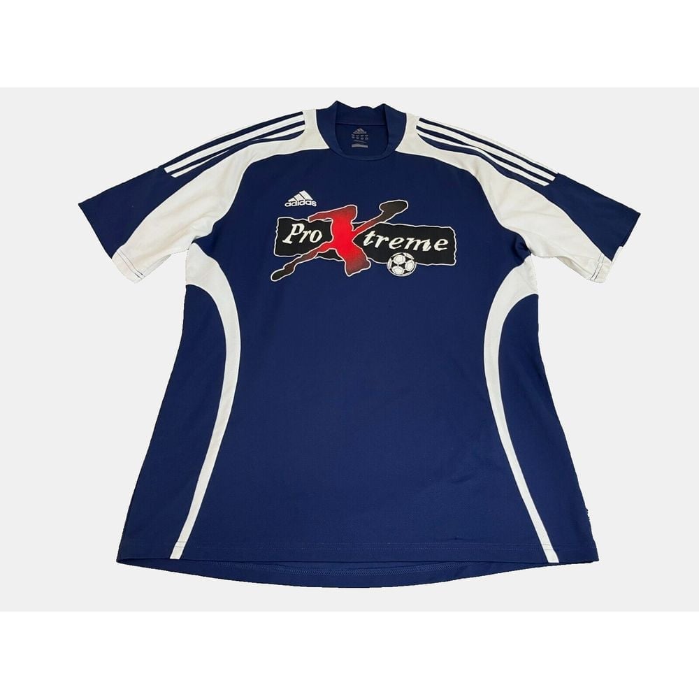 Adidas Shirt Adult Extra Large Blue White Climalite Sportswear Soccer Sport Mens
