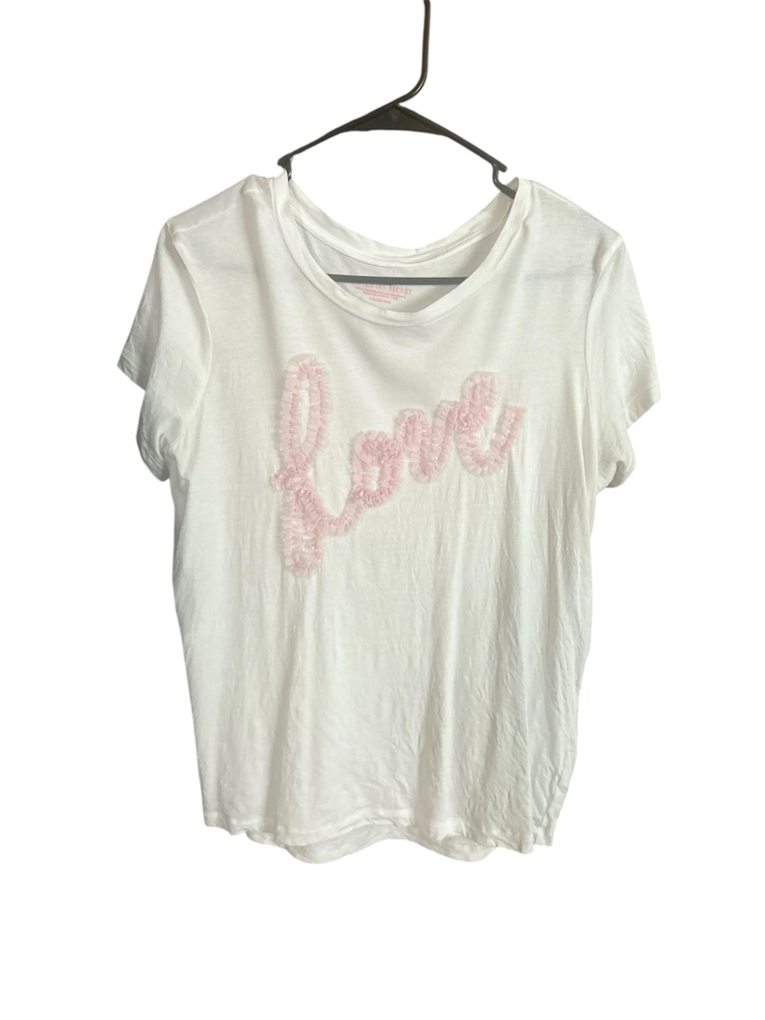 Victorias Secret Womens Love Tee White Embellished Lace Size L