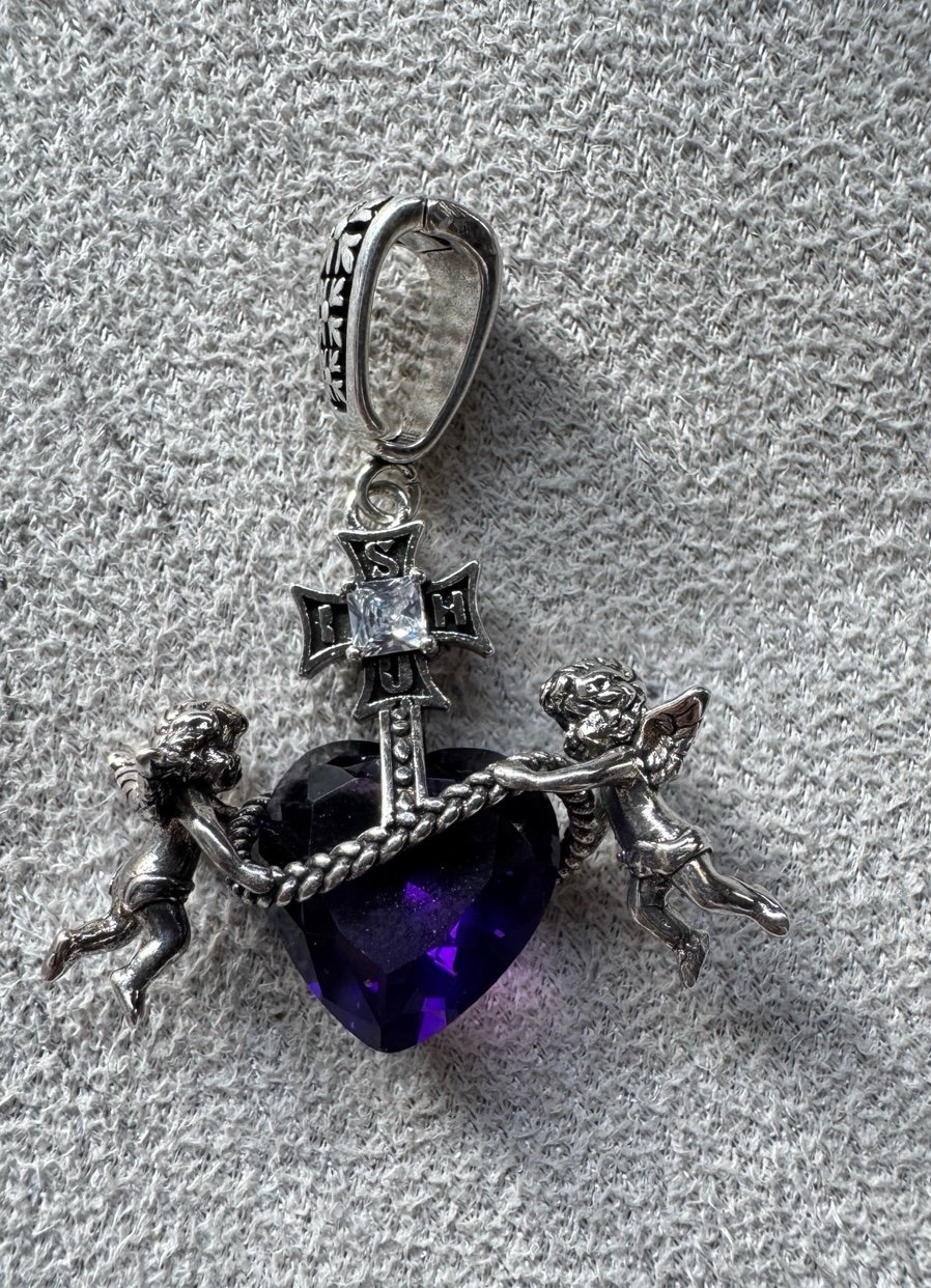 S925 Purple Heart crystal cross pendant
