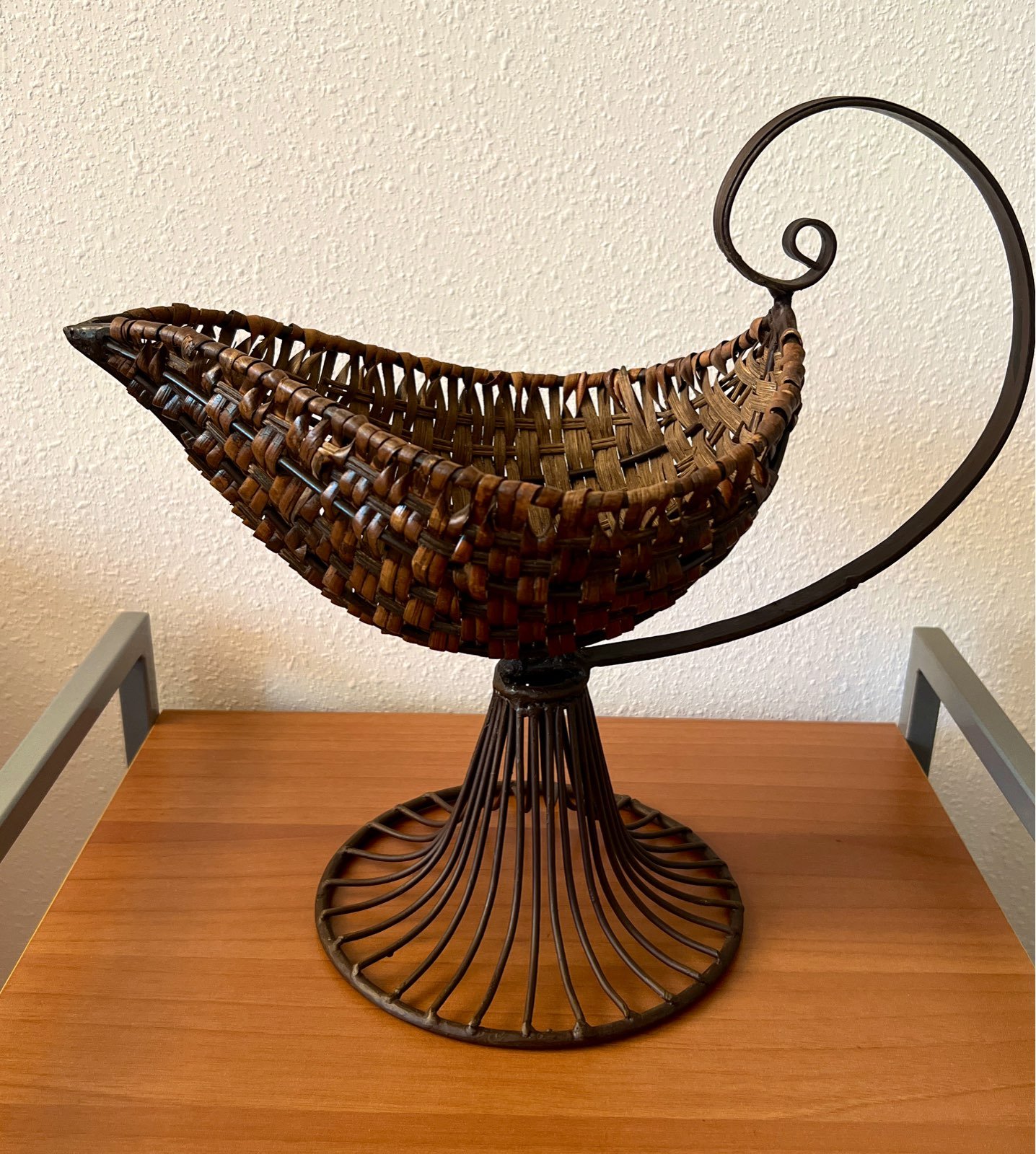 Vintage Wrought iron Rattan Woven Serving Froot Basket