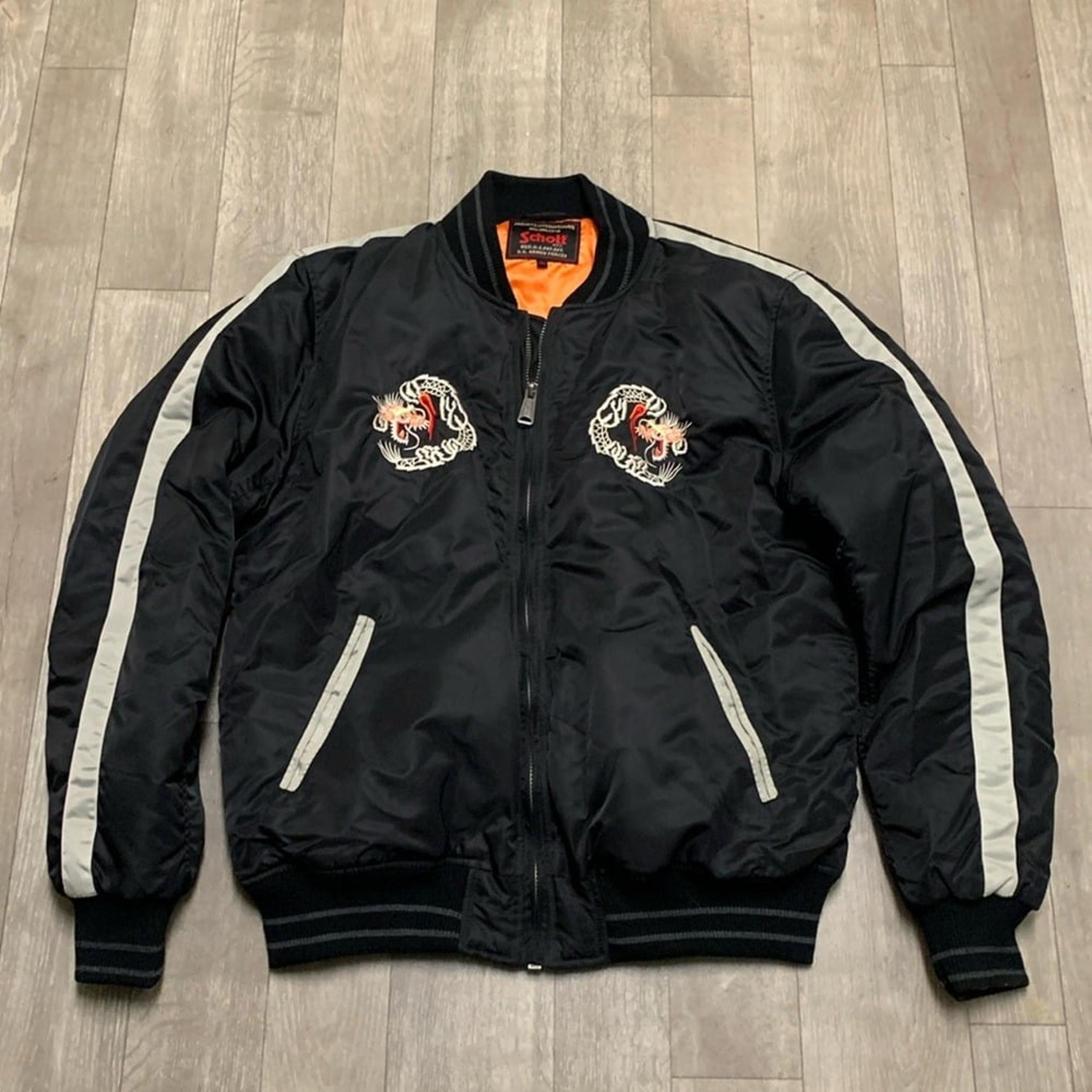 Mens Schott NYC Flight Embroidered Japan Paratroopers Full Zip Bomber  Jacket