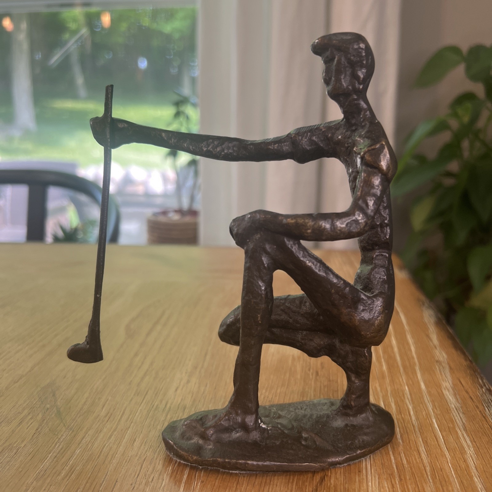Mid Century modern Bronze Golfer Statue Brutalist Figurine Art Golf Club Vintage