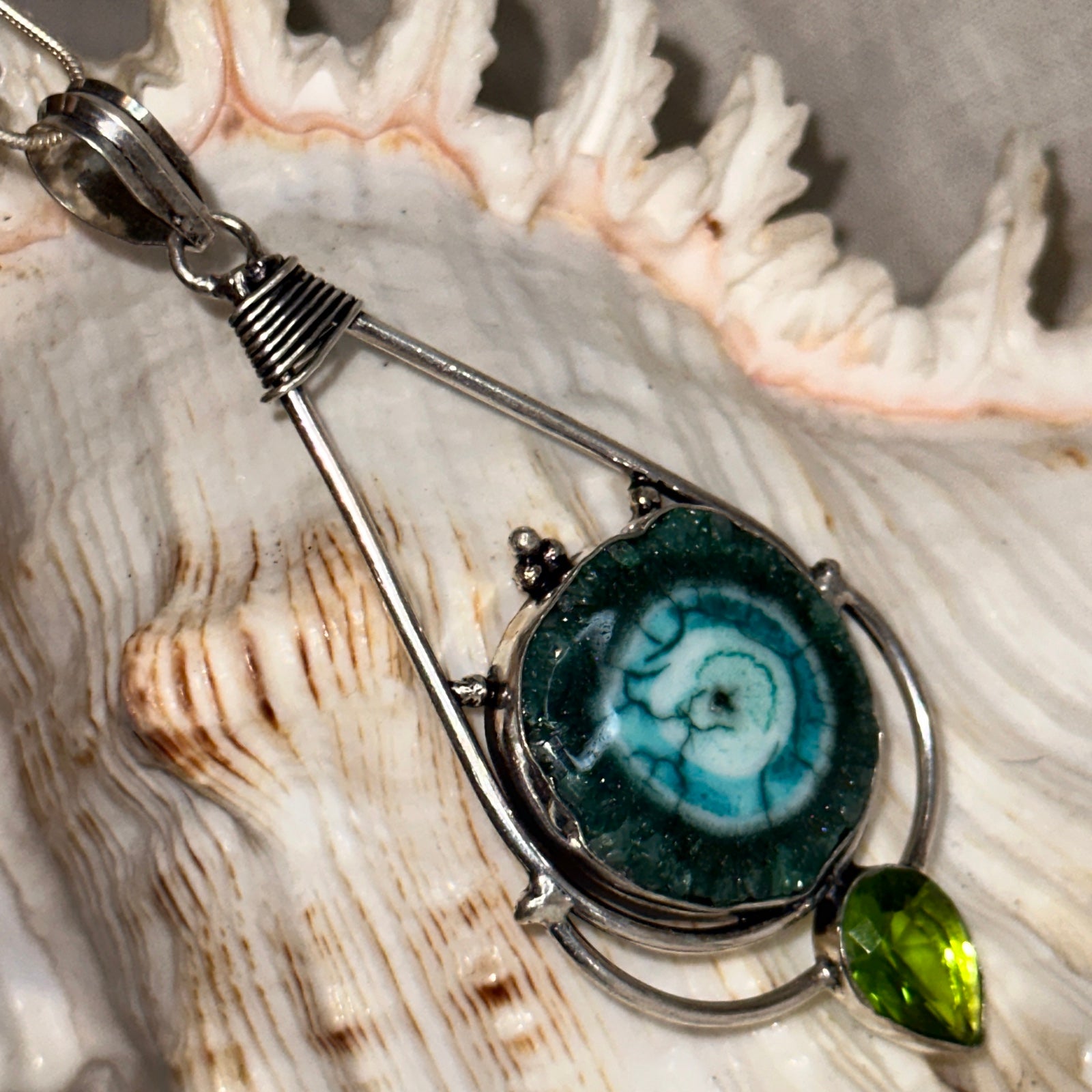 Sale * Solar Quartz Druzy + Peridot pendant