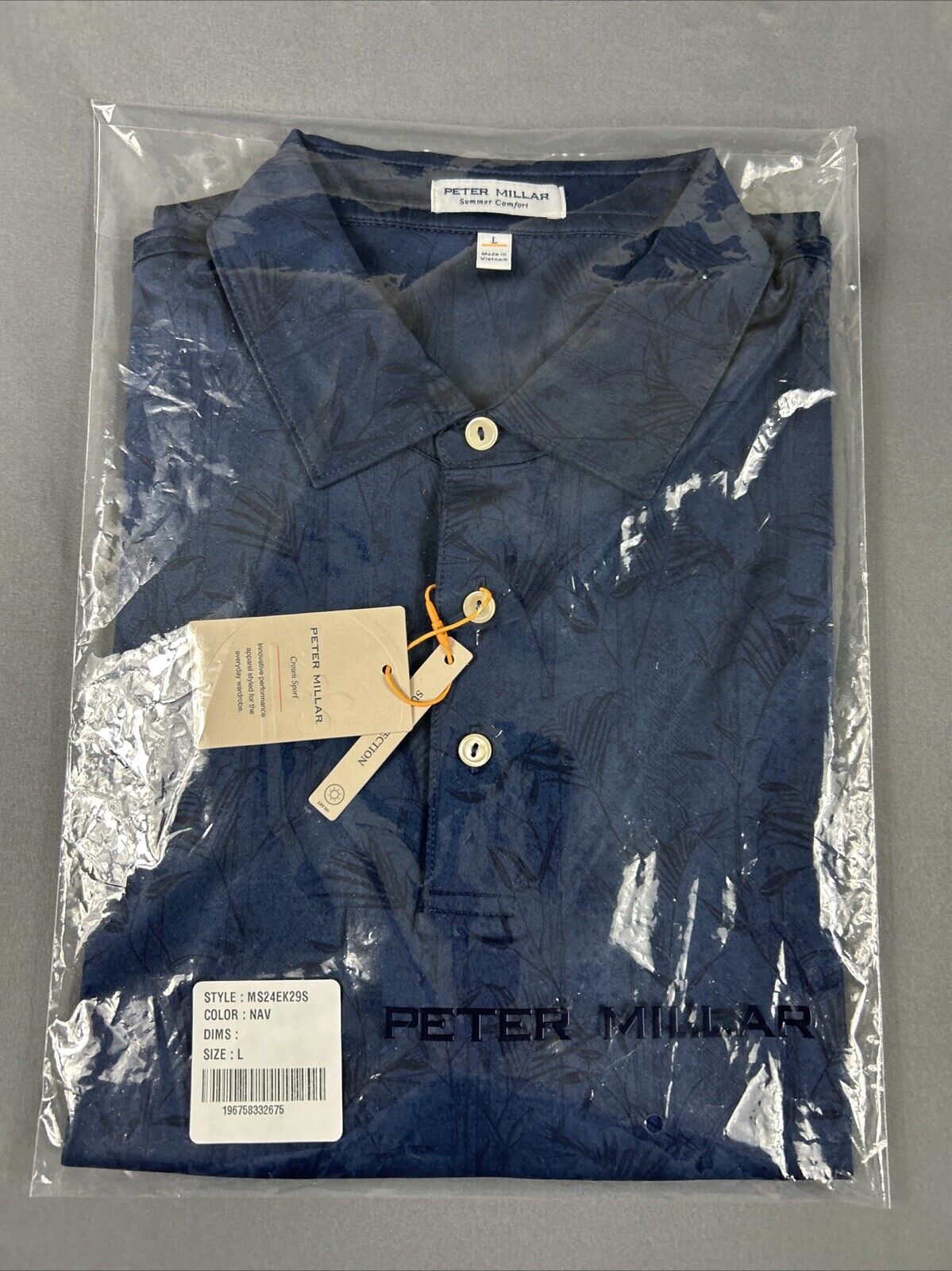 Peter Millar Golf Shirt Polo CS Summer Comfort Bamboo Botanical Print Large NWT