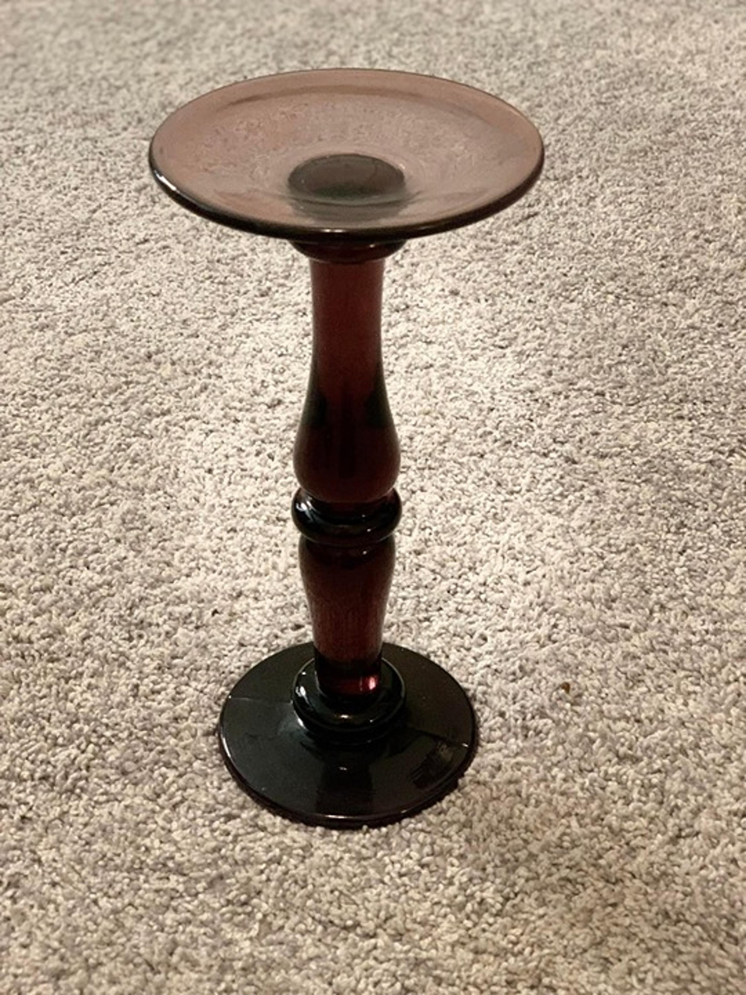 Vintage Home Decor Accent Purple Glass Candle Holder | Stand | Pillar 10"x5"
