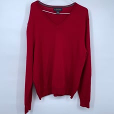 Mens Red Brooks Brothers Extra Fine Merino Wool V Neck Knit Sweater Large