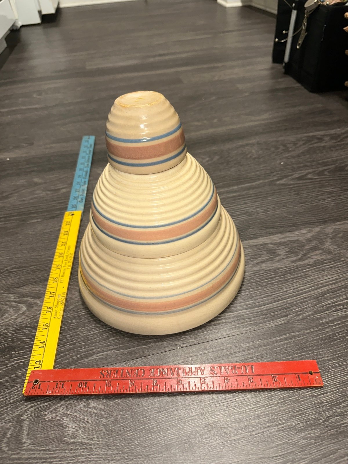 Vintage McCoy Oven Ware 10' 6’ 3’ Pink and Blue Stripe Mixing Bowl