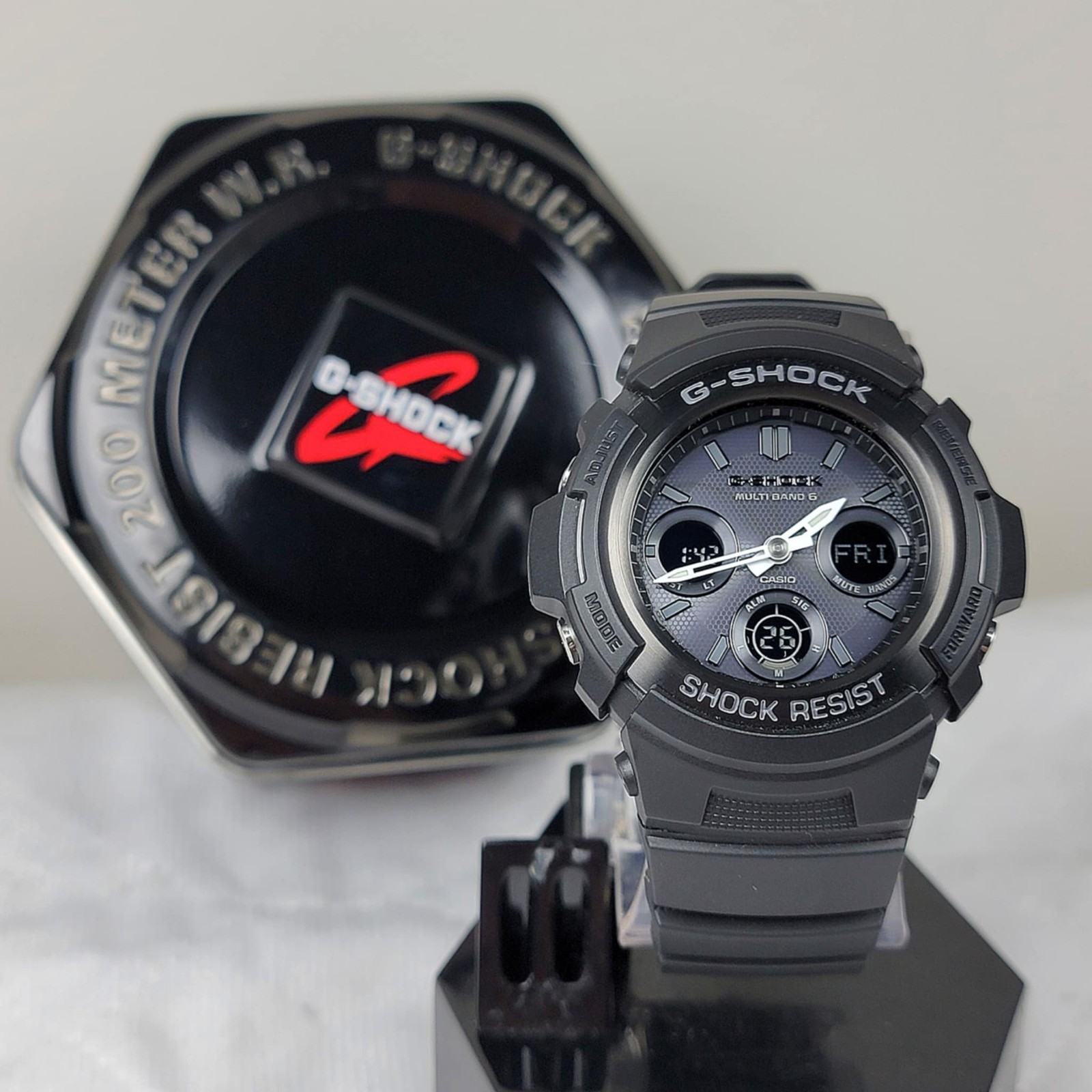 CASIO G-SHOCK AWG-M100B TOUGH SOLAR ANA-DIGI TOTAL BLACK MEN'S WATCH WITH BOX