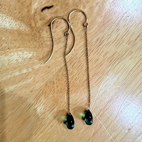 Vtg Green Quartz Teardrop Shoulder Duster Earrings Borealis Jewelry of New York