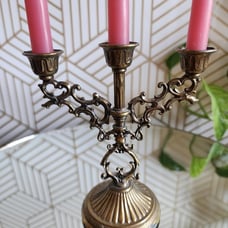 Vintage Italian Brass Filigree 3 Arm Candelabra 5.25