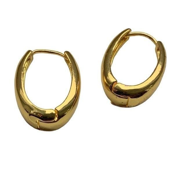 18k Gold Plated Oval Hoop Earrings, Medium 1” Drop, Gift-Ready Minimalist Style