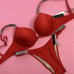 Victoria's Secret 34A BOMBSHELL BIKINI S brazilian bottom shine strap RED silver