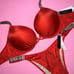 Victoria's Secret 34A BOMBSHELL BIKINI S brazilian bottom shine strap RED silver