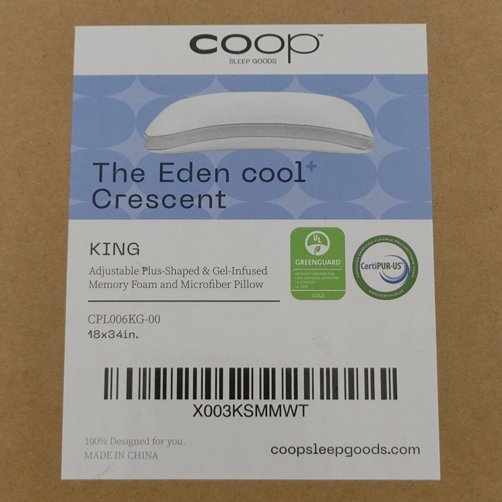 Coop Sleep Goods The Eden Cool+ Crescent Adjustable Memory Foam Pillow King Size