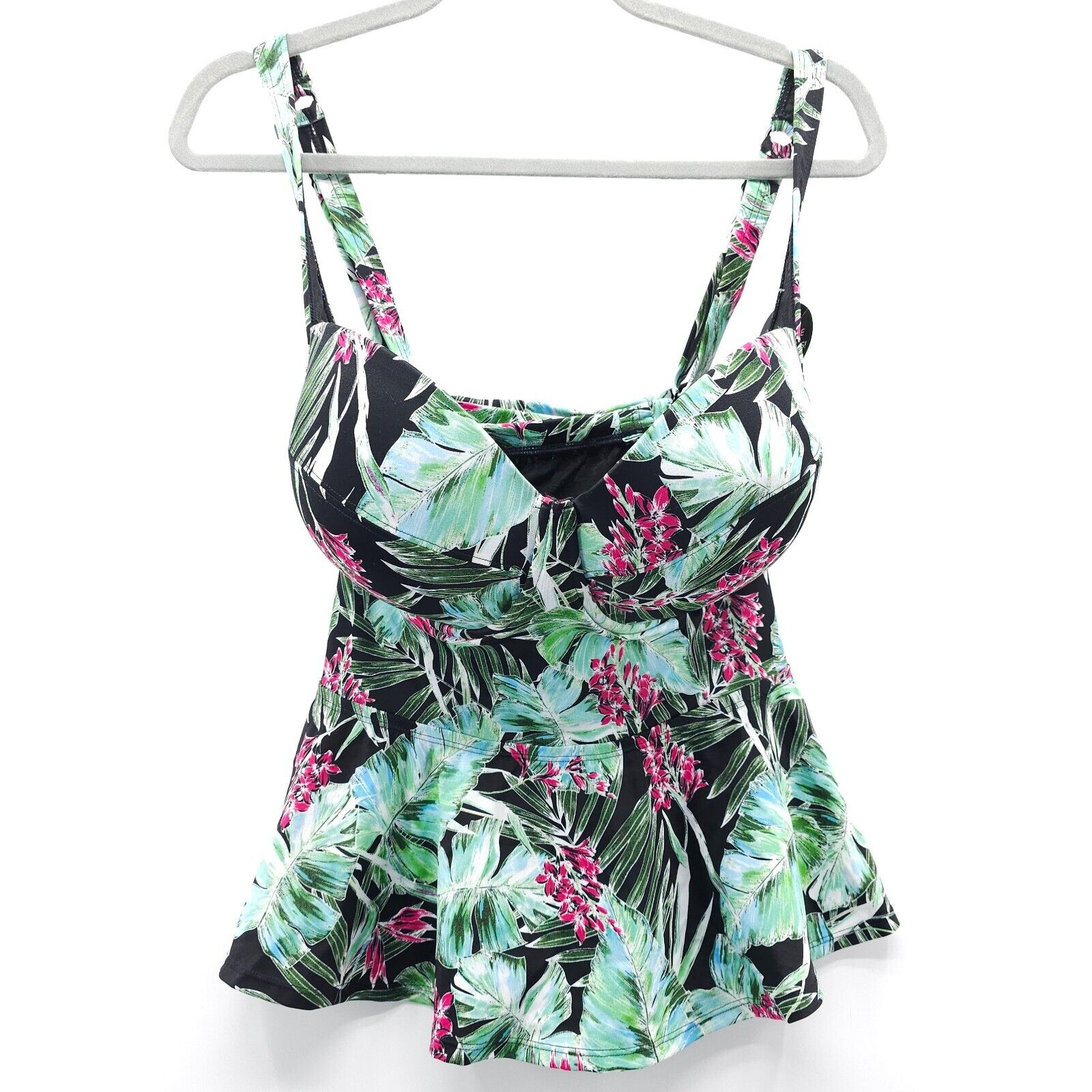 Torrid Peplum Tankini Midkini Top 4 Blue Tropical Nylon Push Up Underwire Padded