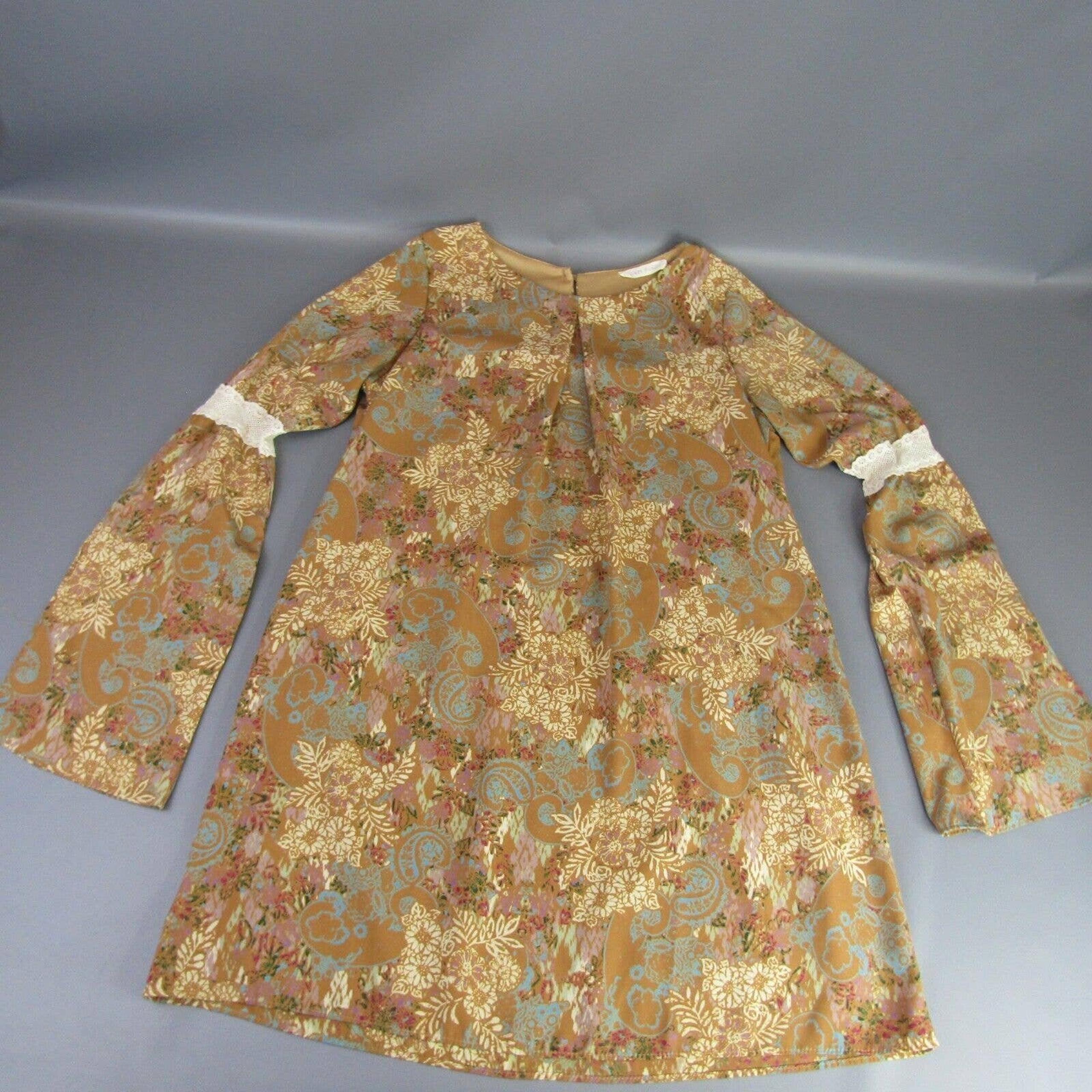 Honey Punch Floral Shirt Dress Women's Size S Boho Lace Flowers Small Pleated