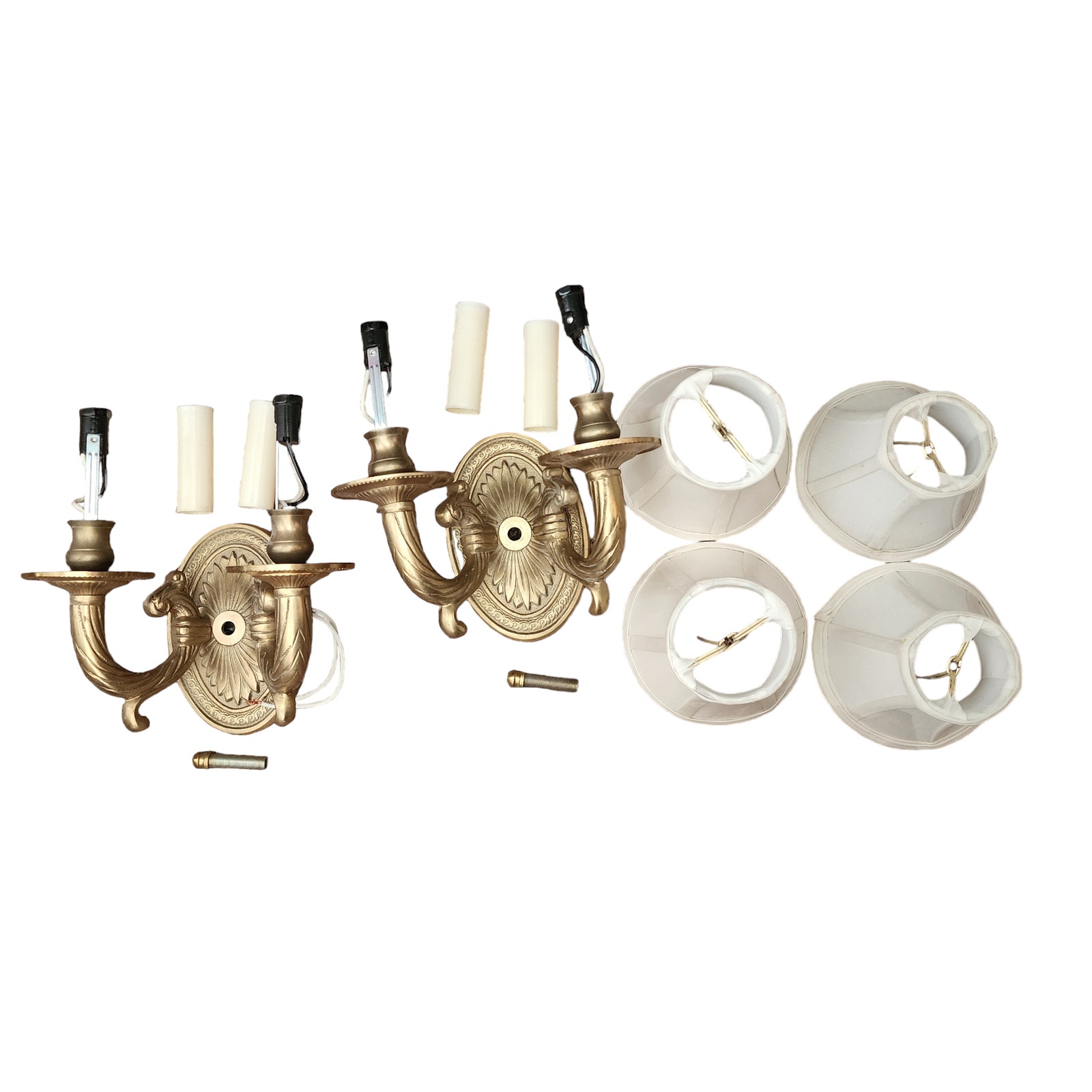 Late 20th Century Cast Brass Two Arm Sconces - a Pair