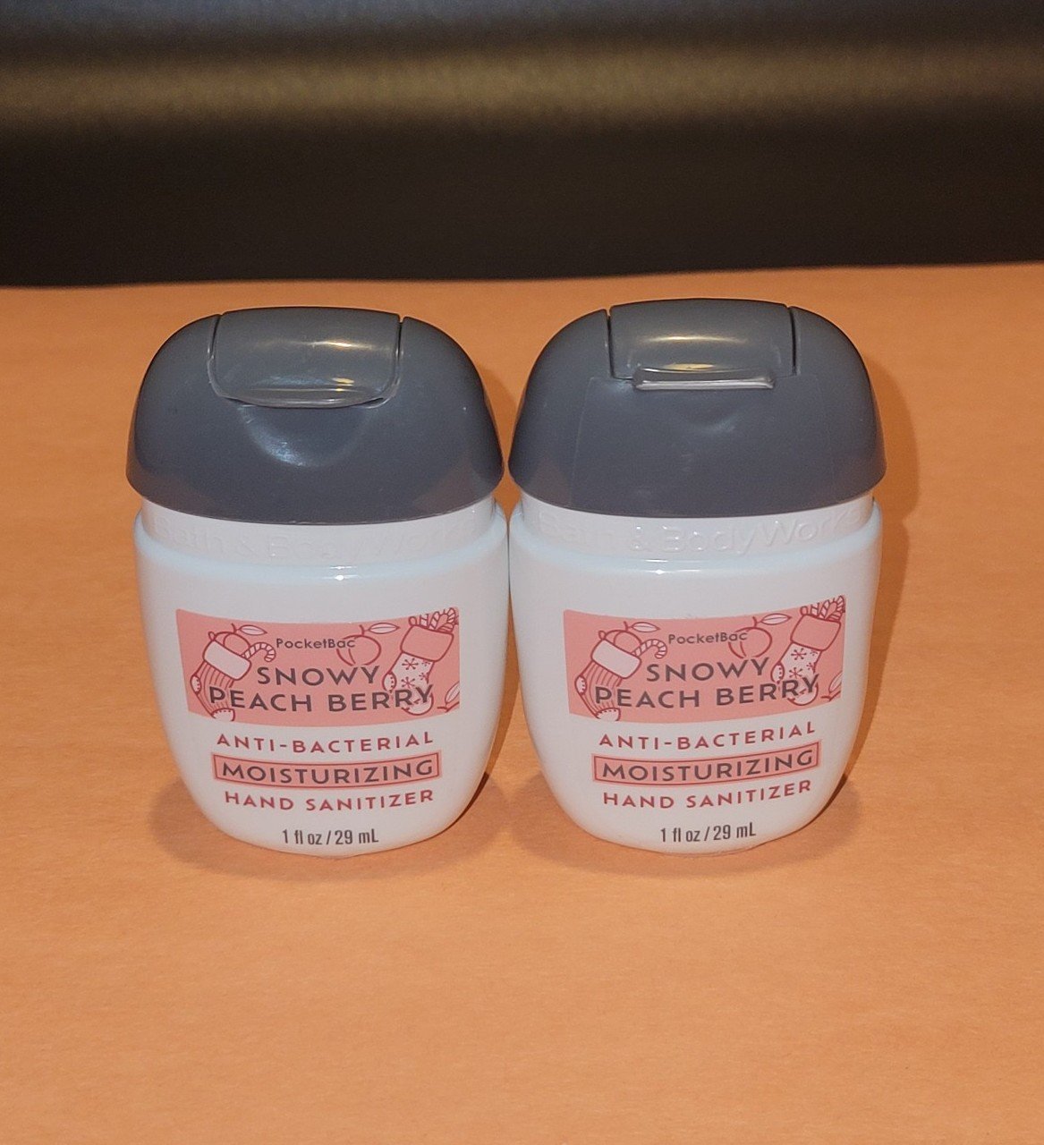 Bath & Body Works  Snowy Berry Peach Moisturizing PocketBac Sanitizers 2ct NEW
