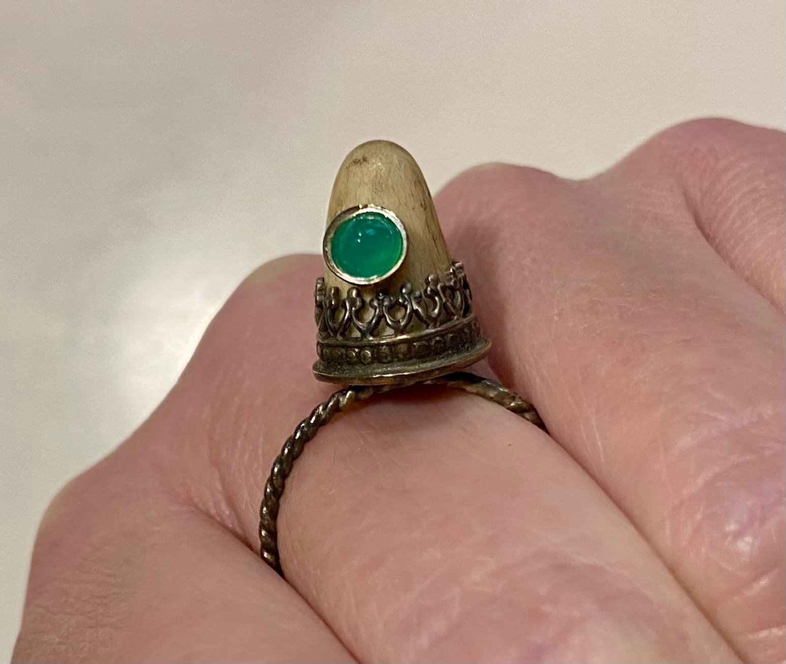 WOW! Antiqued SS Chrysoprase Deer Antler Tip Ring