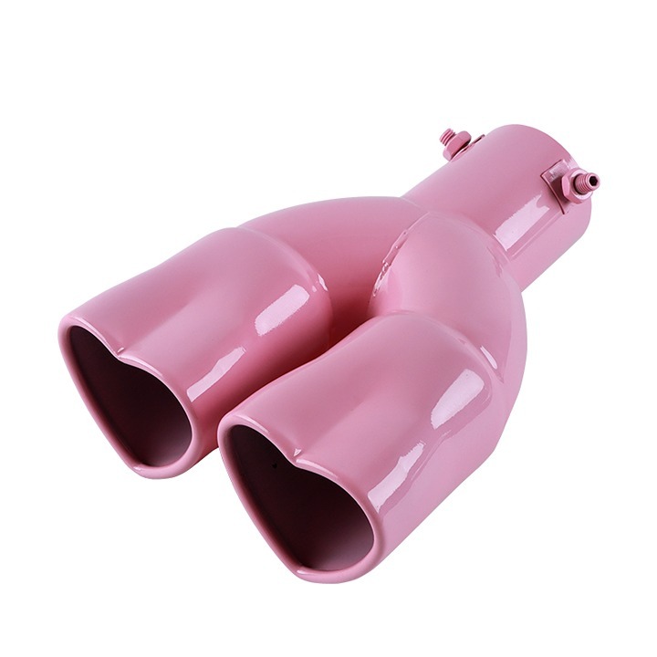 Brand New Pink Dual Heart Shaped Stainless Steel Car Exhaust Pipe Muffler Tip