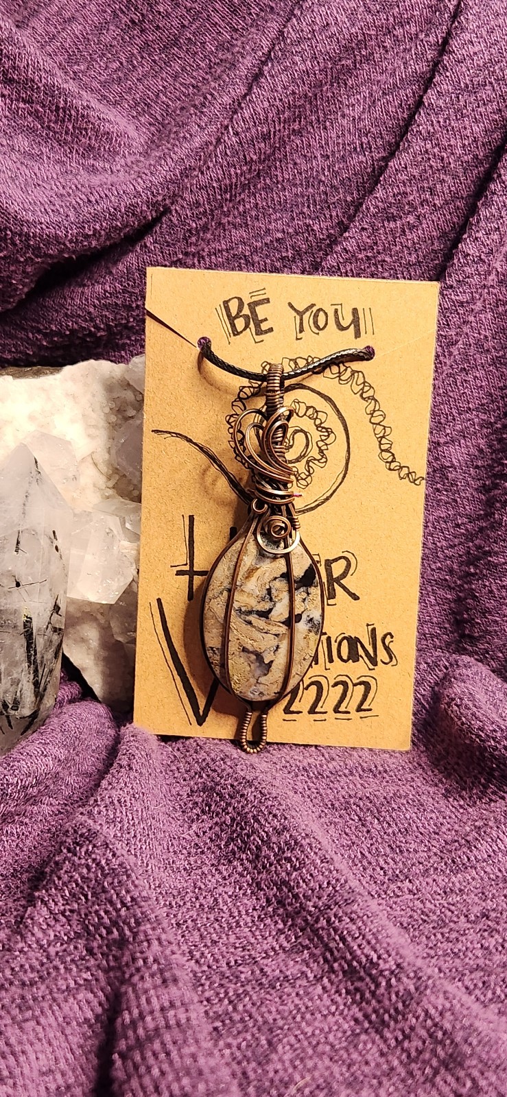 Dendritic Tiger Agate crystal copper wire wrapped pendant necklace
