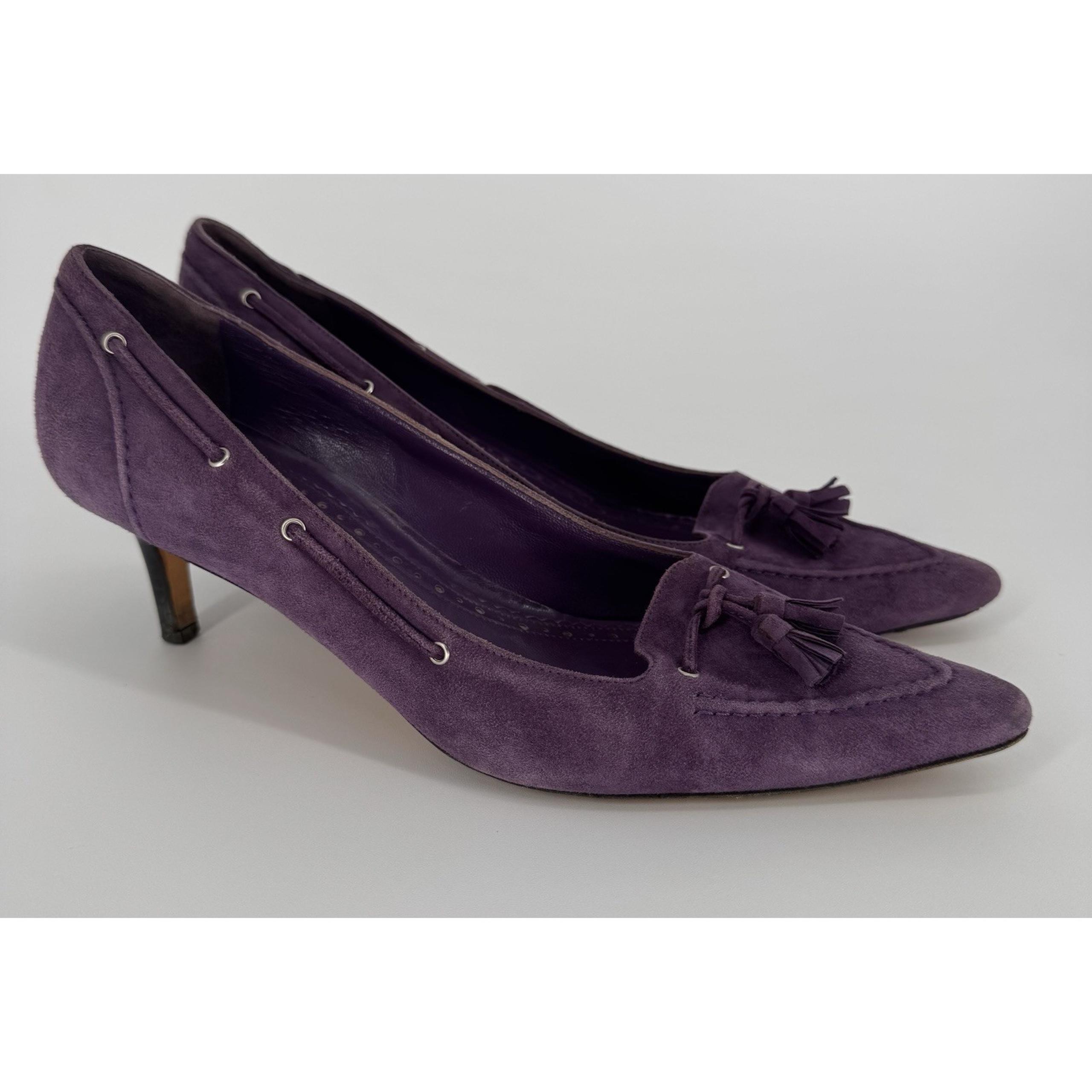 Brooks Brothers Kitten Heels Women's 8 Purple Suede Leather Tassel Point Toe