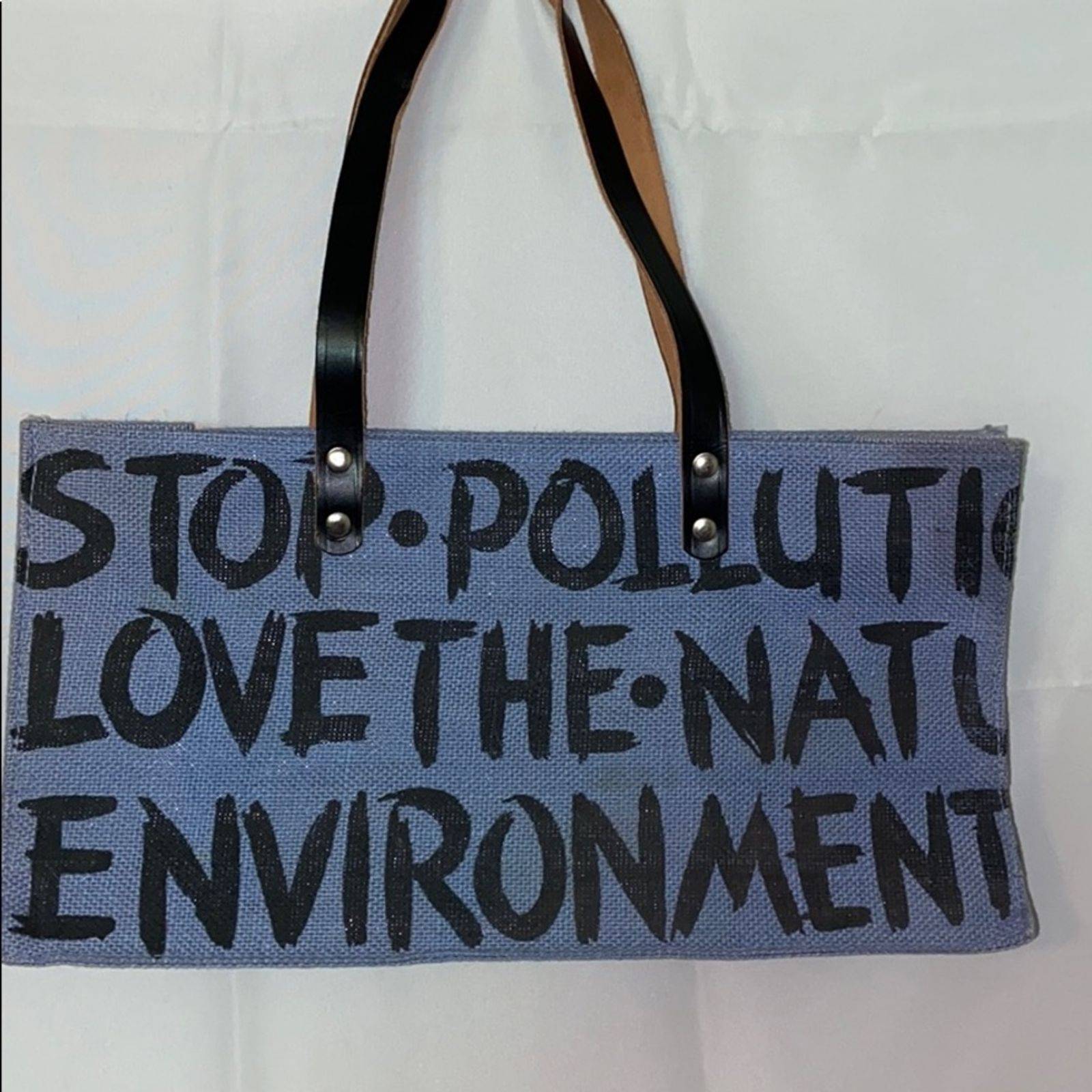 Stop The Pollution Handbag Blue & Black