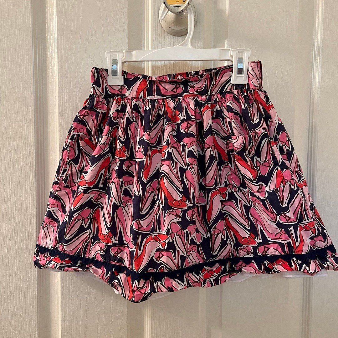 Lilly Pulitzer Elastic Waist Skirt Break A Leg High Heel Shoe Girls XL 12-14
