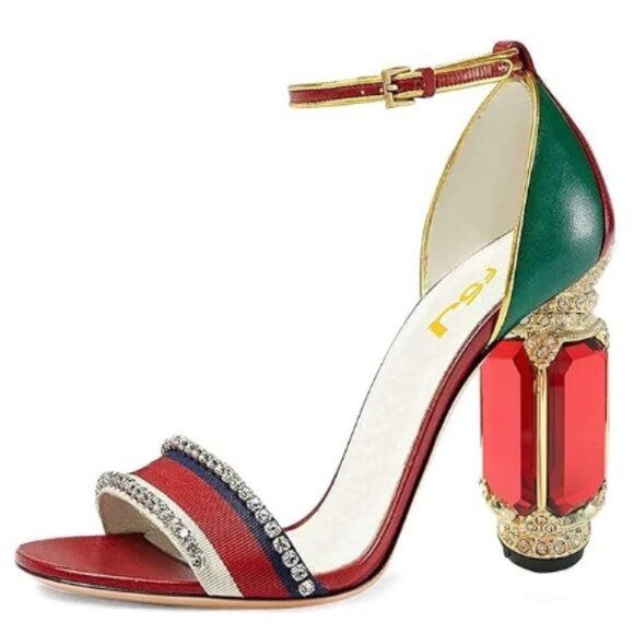FSJ Women Open Toe Stylish Sandal Ankle Strap Chunky Block High Thick Heels