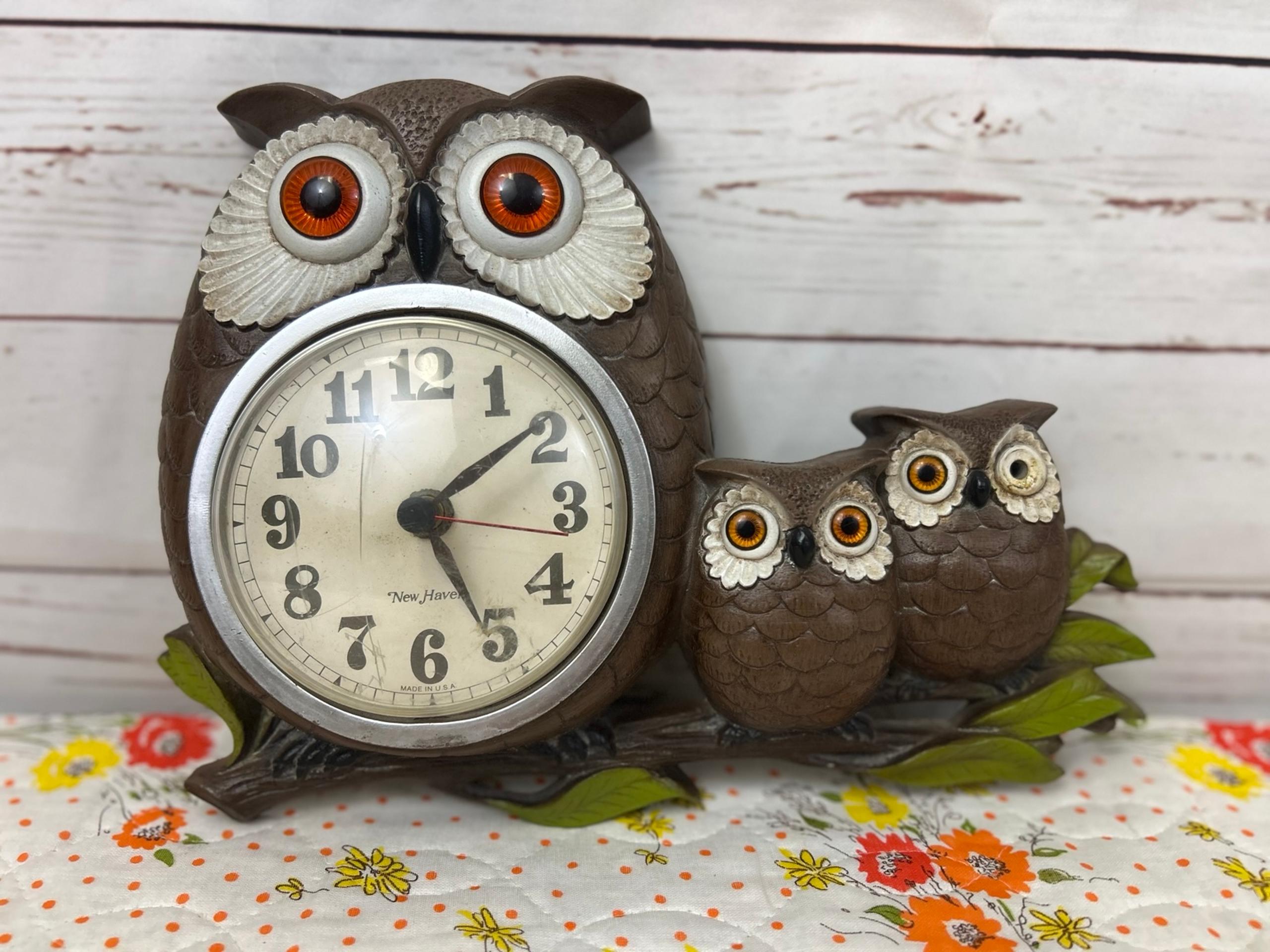 Vintage New Haven Owl Clock